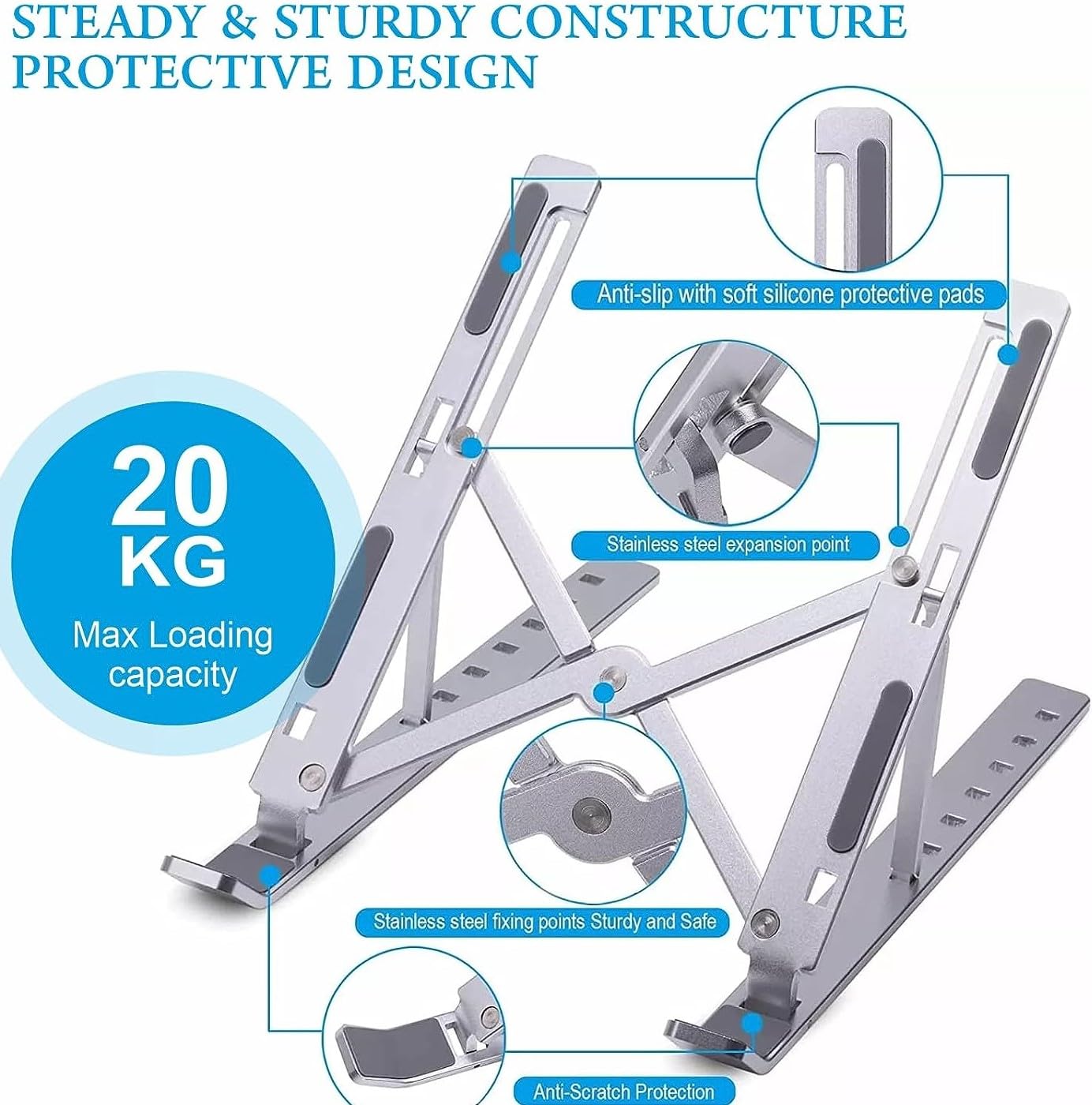 INEFABLE Portable Laptop Aluminium Stand with Adjustable Height, Ventilated, Foldable Stand, 7" Height, for 15.6" Laptop with Carry Pouch for Desk & Table Mount - Pack of 1 (Silver) 27 71crd25DueL. SL1400