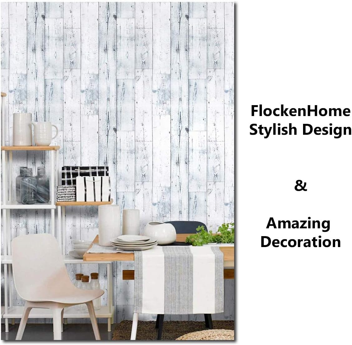 17.7"x 314" Peel and Stick Wallpaper Self-Adhesive Shiplap Light Grey/White Distressed Wood Plank Removable repasted Decorative