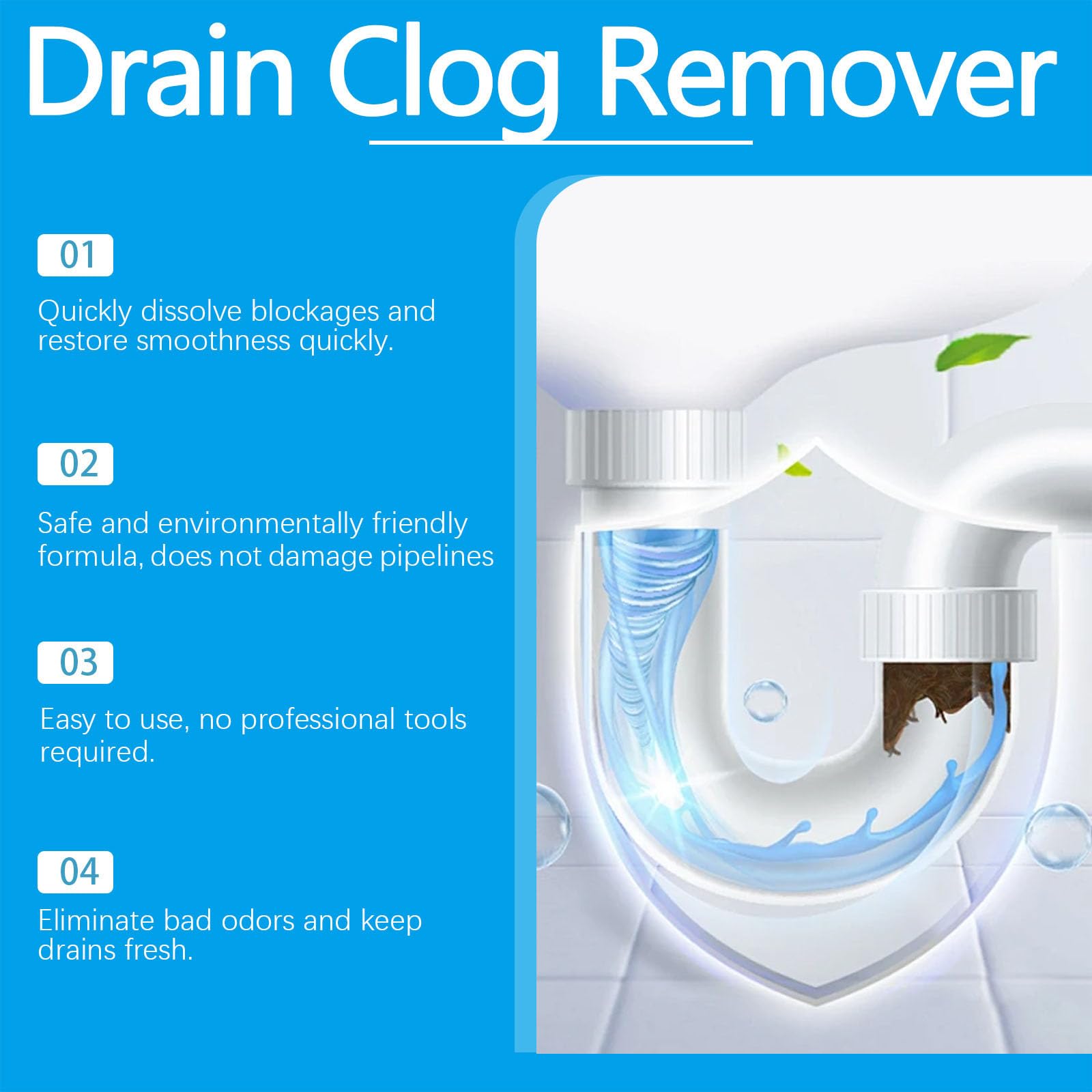 2026 New Strong Drain Effervescent Tablet, Drain Unblocker for Kitchen Sink, Cleaner for Bad Smells Tablets Foaming Smell Eliminator Removes Hair Grease & Soap (3 pcs)