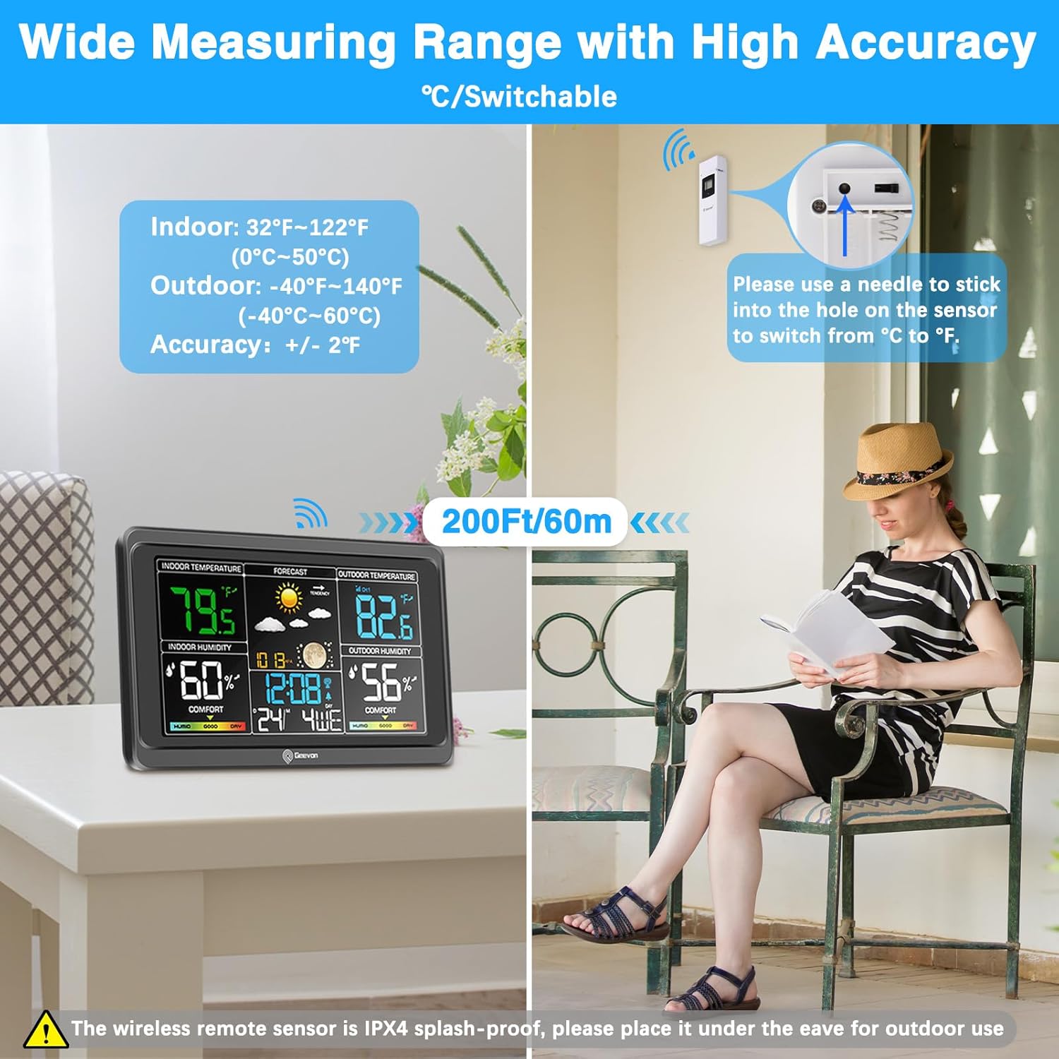 Geevon Weather Station with USB charging port in use