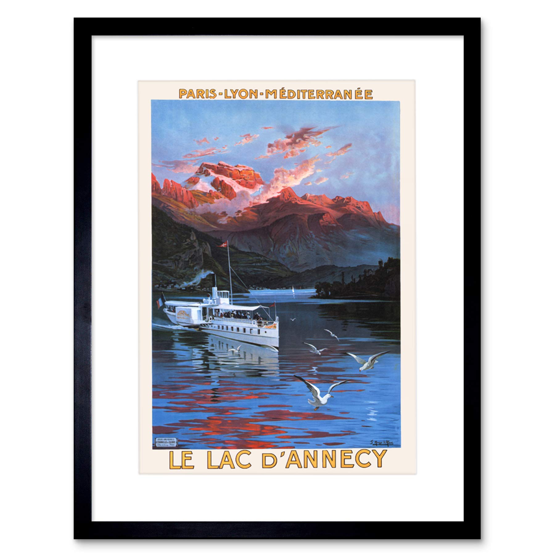 Wee Blue Coo Travel Mountain Lake D'annecy France Vintage Advertising Framed Wall Art Print