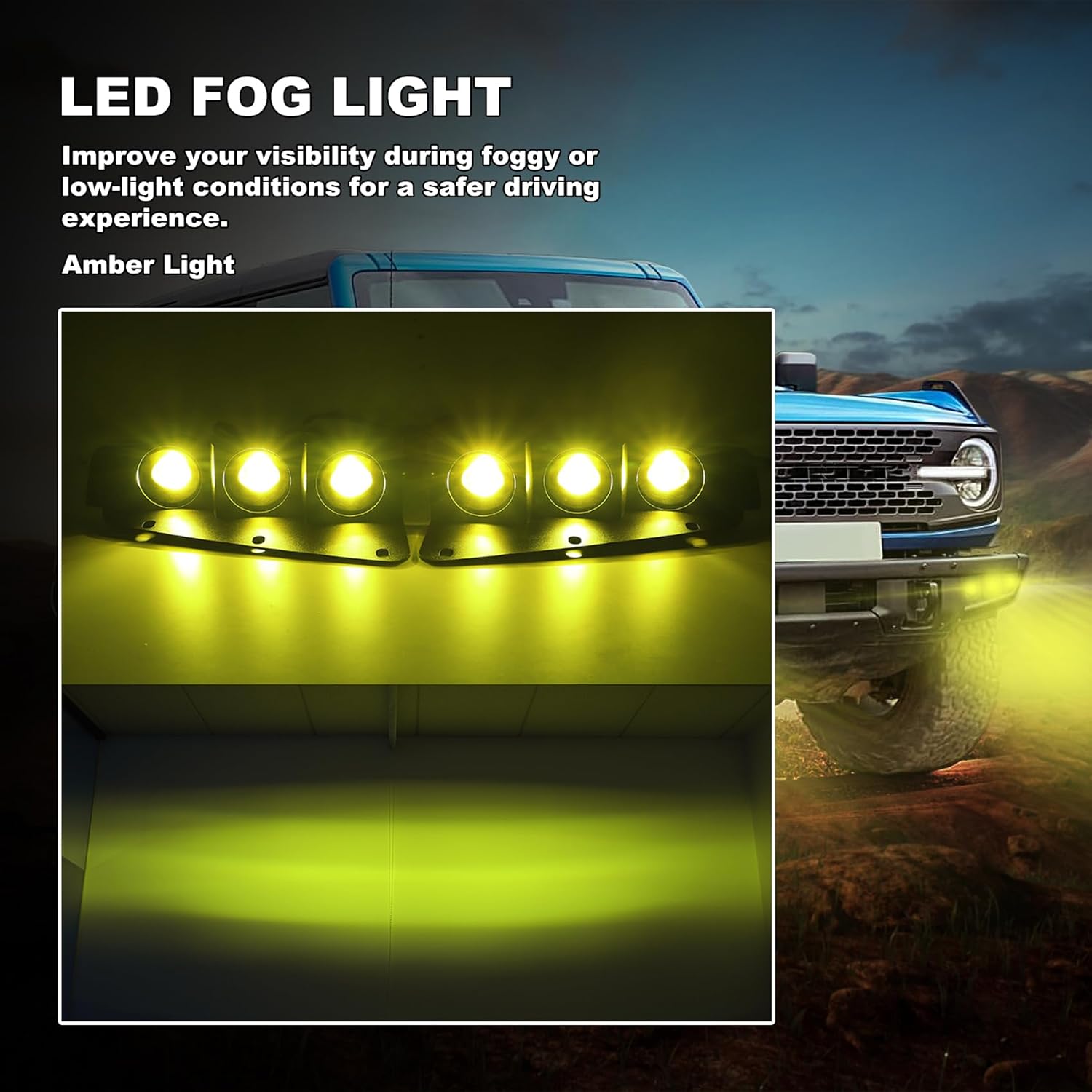 LED Fog Lights for Ford Bronco 2021 2022 2023 2/4 Door, Front Bumper Fog Lamps with Bracket, Daytime Running Light Accessories (Amber Light)