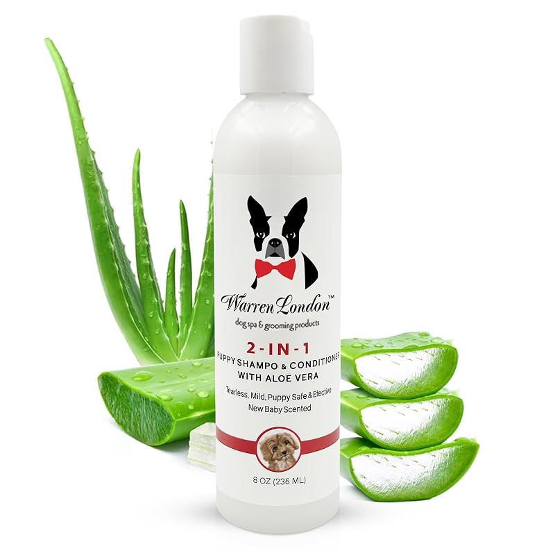 Shampoo e Condicionador 2 em 1 para Filhotes Warren London com Aloe Vera e Manteiga de Karité, 240 mL