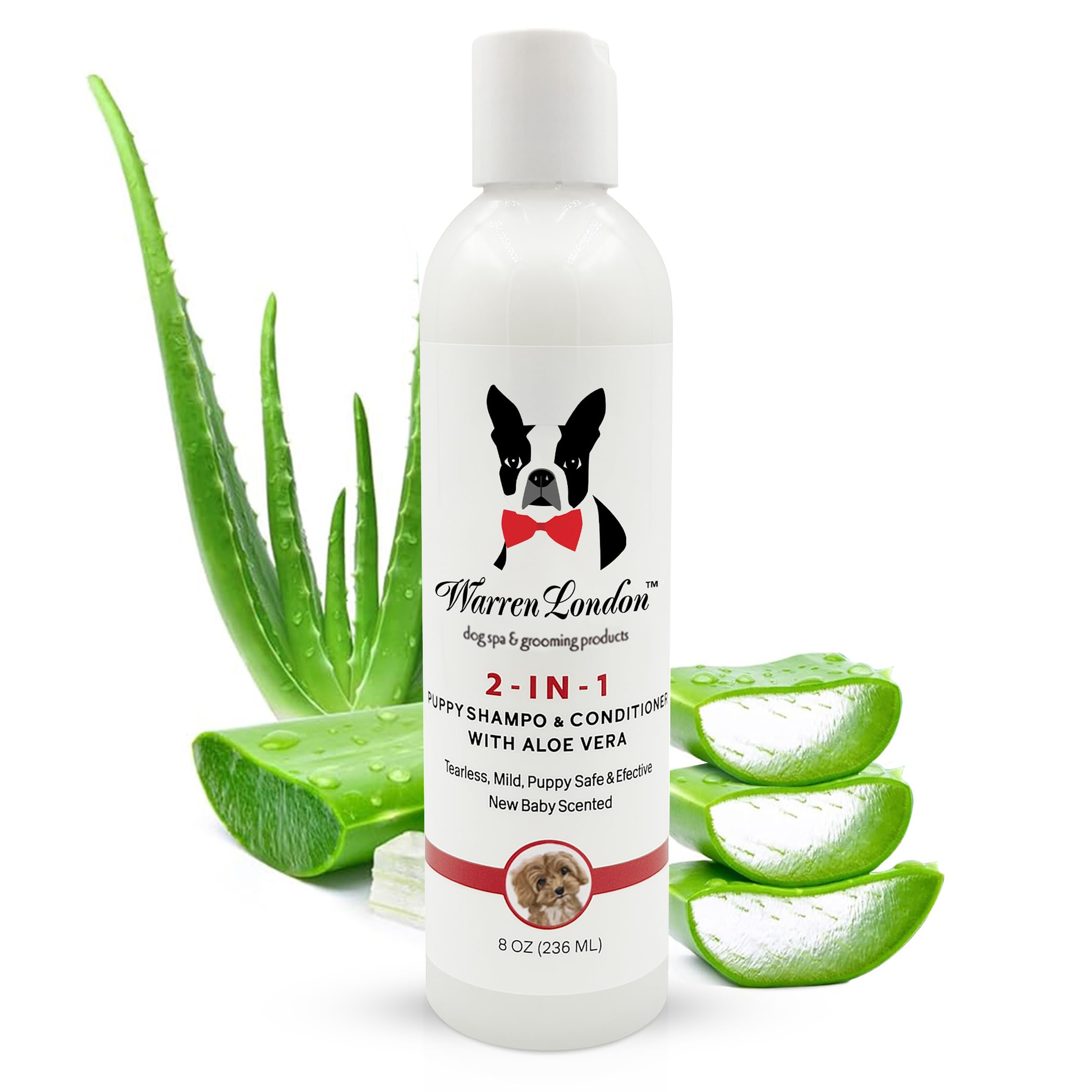 Warren London 2-in-1 Puppy Shampoo & Conditioner 8 oz | Tearless Baby-Powder Scent | Moisturizing Aloe & Shea Butter Formula for Puppies, Dogs & Cats