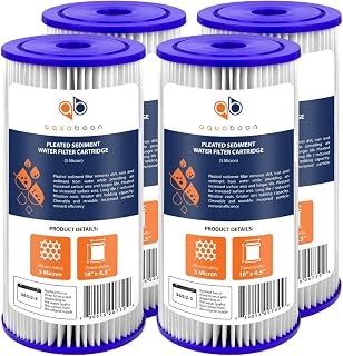Aquaboon 5 Micron Pleated Sediment Filter 10x4.5 Cartridges 4-Pack | Whole House Well Water Replacement for FXHSC, R50-BBSA