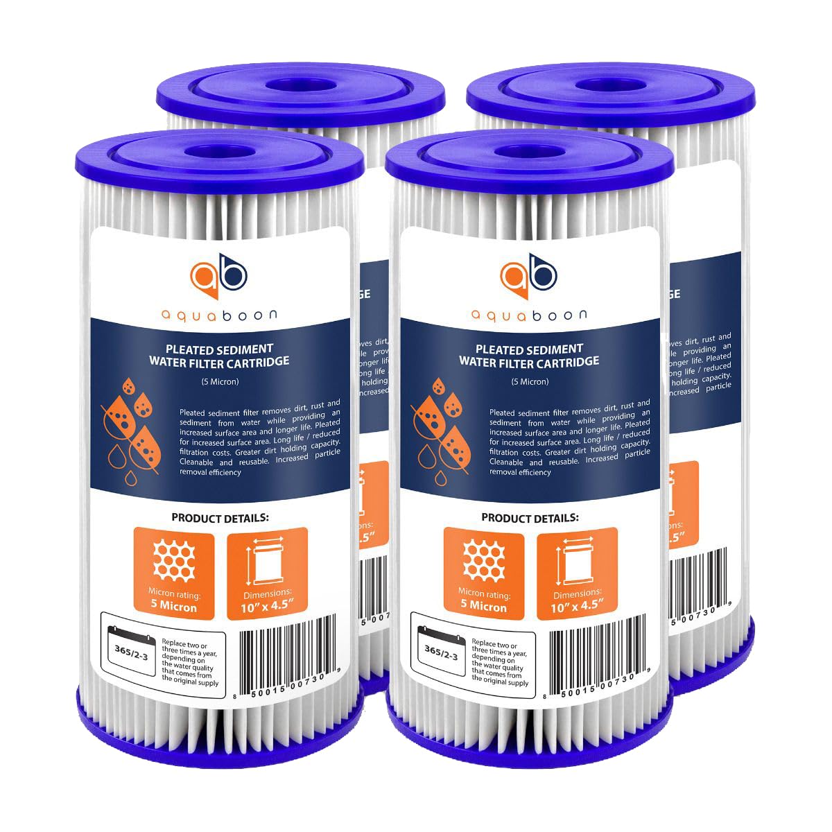 Aquaboon 5 Micron Pleated Sediment Water Filter 10 x 4 5 Cartridge - Whole House Water Filter Replacement