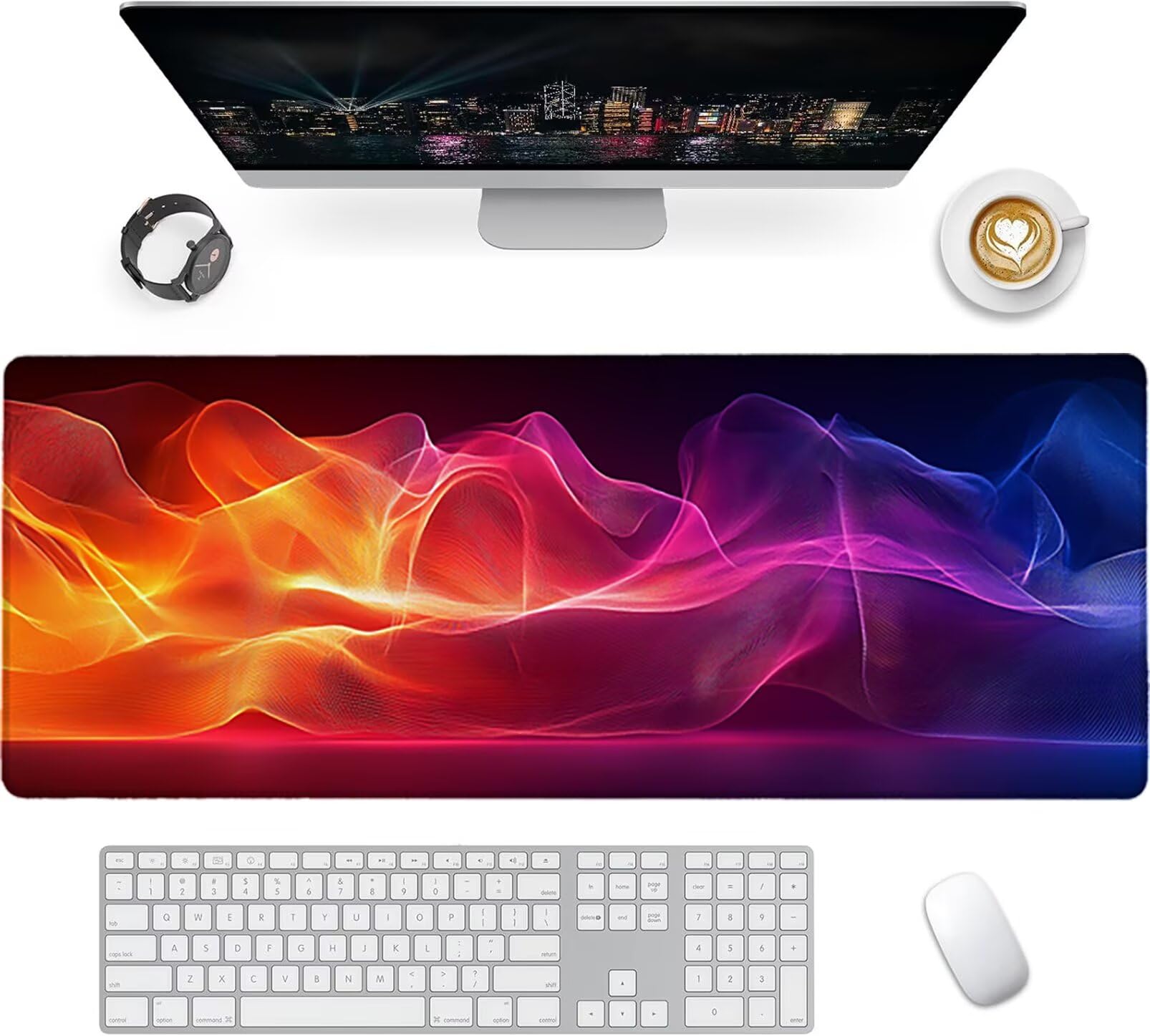 Lpfieonn Orange Farbe Schreibtischunterlage XXL, Blau Schreibtischunterlagen Großes, Gaming Mousepad XXL mit ernähter Rand und Rutschfeste Gummibasis, Desk Mat für PC/Laptop/Mausa 120x60cm PF-2430