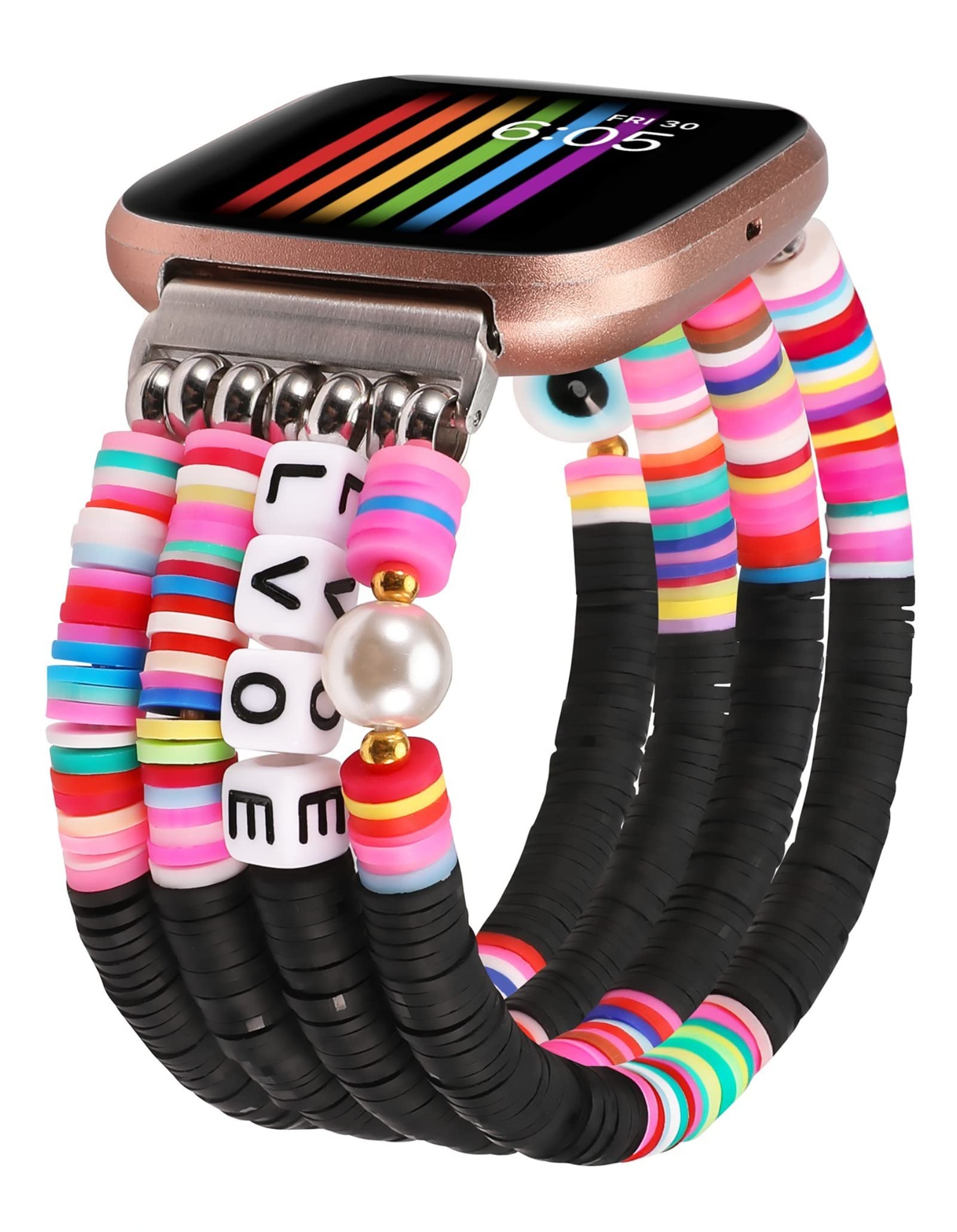 Minyee Compatible with Fitbit Versa 2/Fitbit Versa/Versa Lite Band for Women, Cute Stretch Heishi Handmade Boho Beads Band Summer Surfer Stackable Clay Preppy Jewelry Bracelet for Versa 2