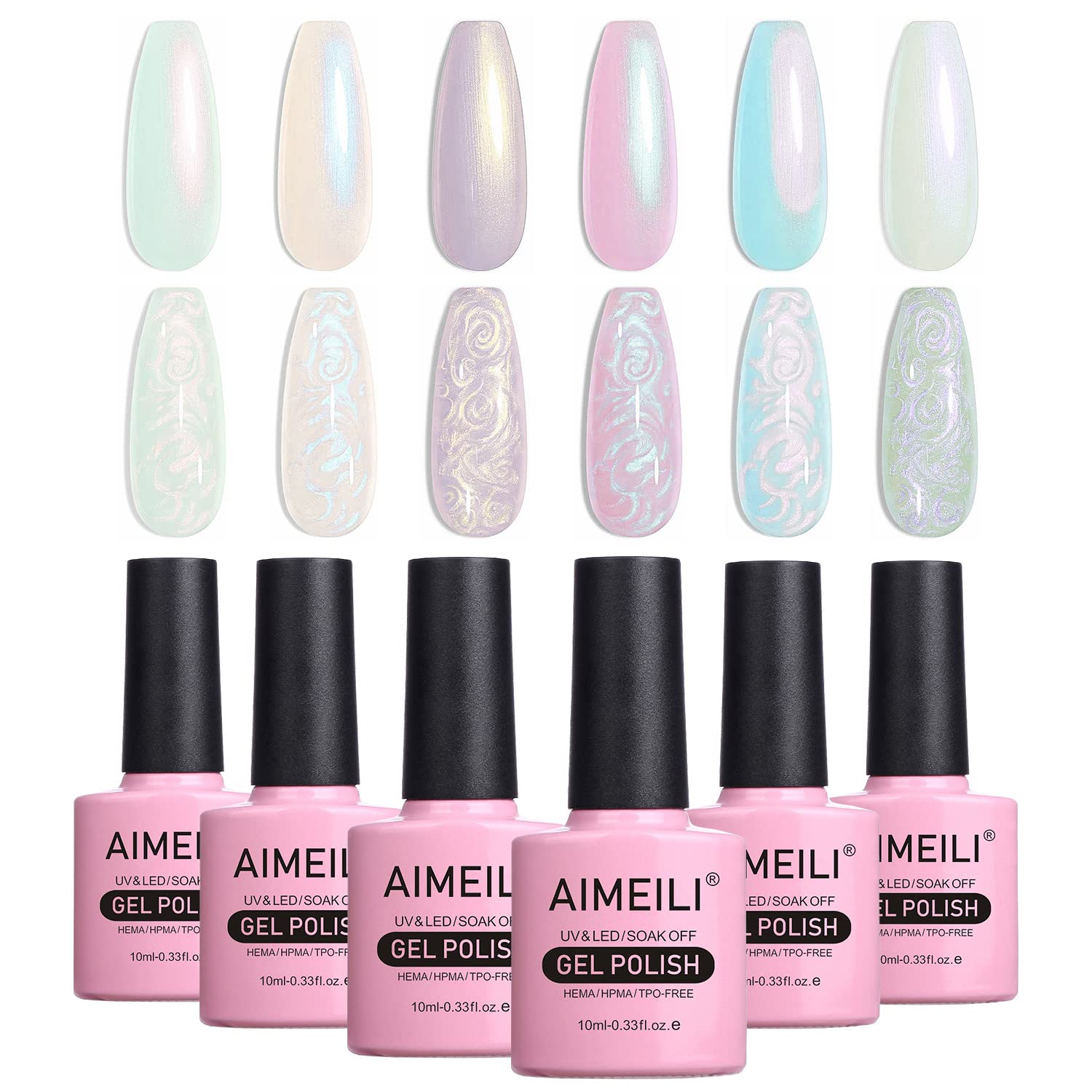 AIMEILI Hema Free Pearl Gel Nail Polish, Shimmer Mermaid Nail Gel Soak Off U V Gel Polish Set Of 6pcs X 10ml - Kit Set 42 SET6-42