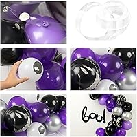 Vista 4 de Kit de arco de guirnalda de globos de Halloween, 144 globos de calavera negra, morada, plateada, globos de Halloween y globo de aluminio