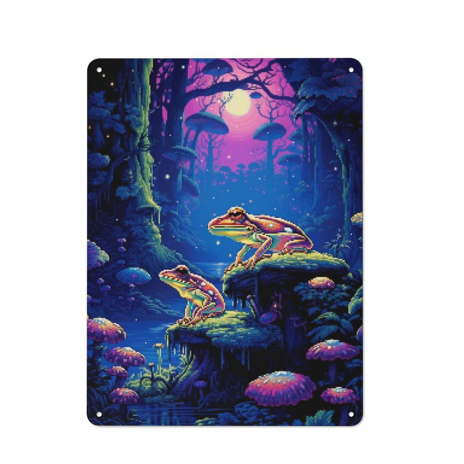 Junmoney Psychodelic Frog Pixel Art Vintage Tin Sign 40X30cm Featuring For Workshop Wall, Gift For Metal Sign Collectors During The Christmas Season