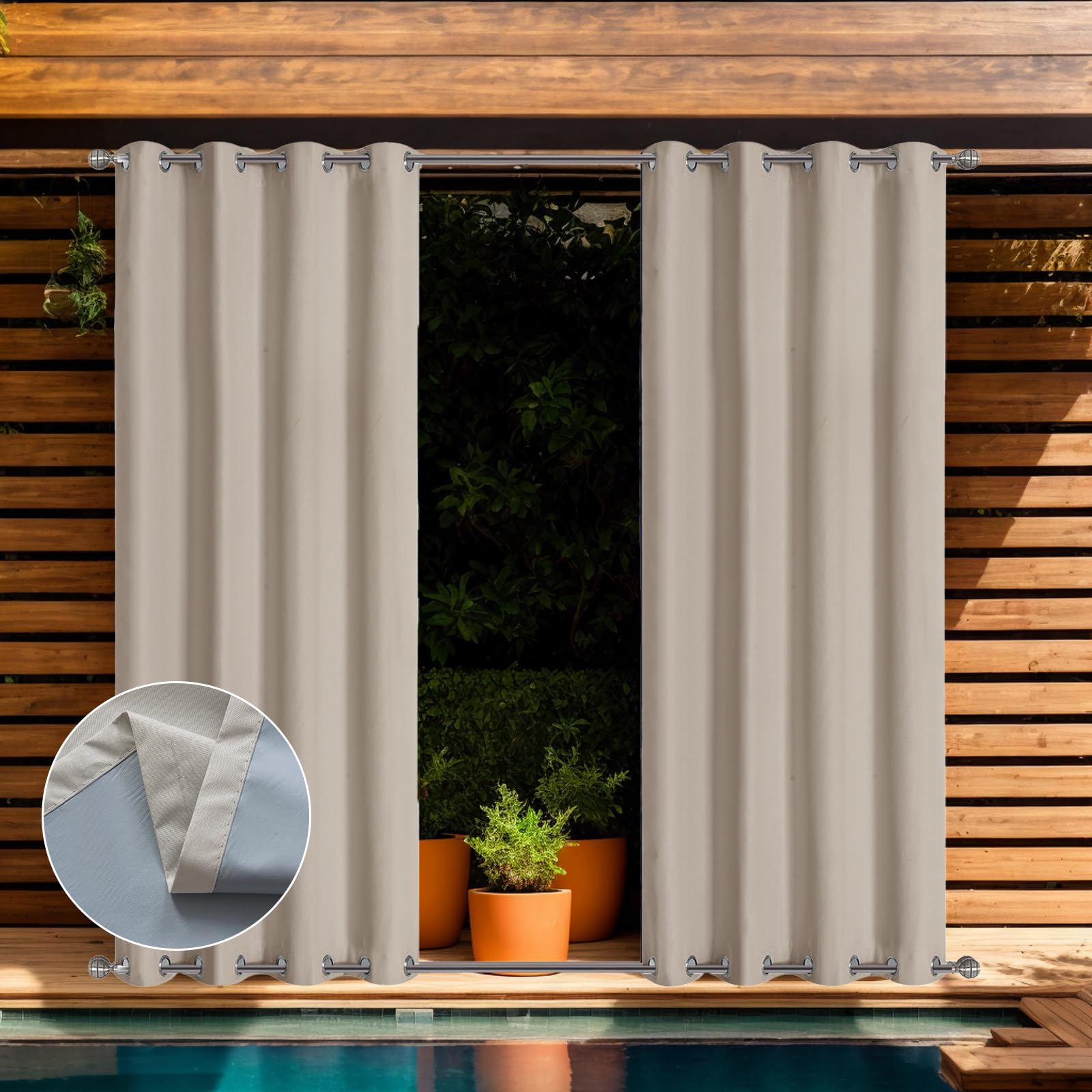 ele ELEOPTION Tenda Impermeabile per Esterni, con Occhielli, Protezione UV, per Portico Anteriore, Pergola Cabana Patio Coperto Gazebo, Dock e Casa in Spiaggia (2 pezzi, 137 X 244cm, Beige)
