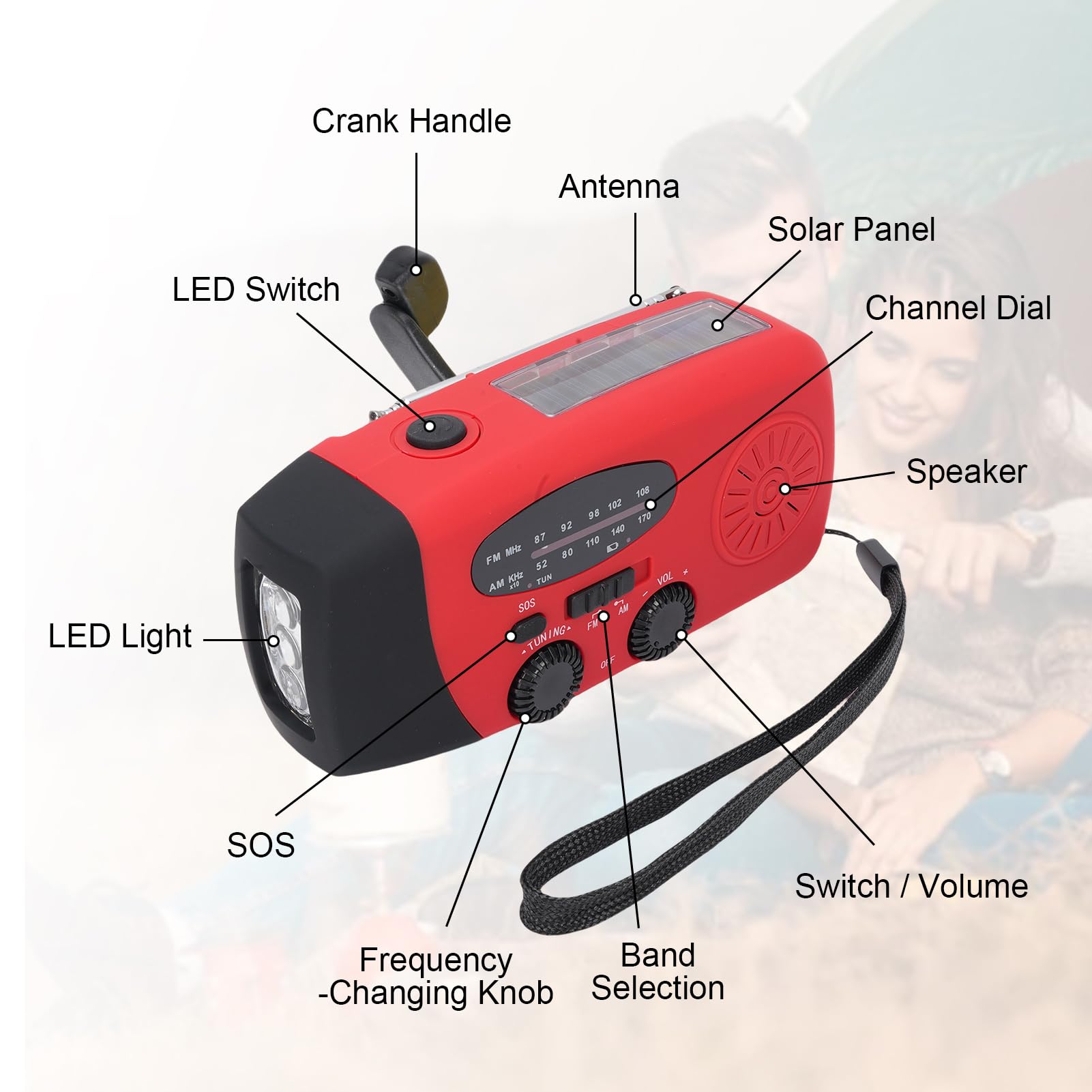 Radio d'urgence Solaire manivelle Type-c Charge AM FM Portable Panne de Courant Camping randonnée (Version européenne)