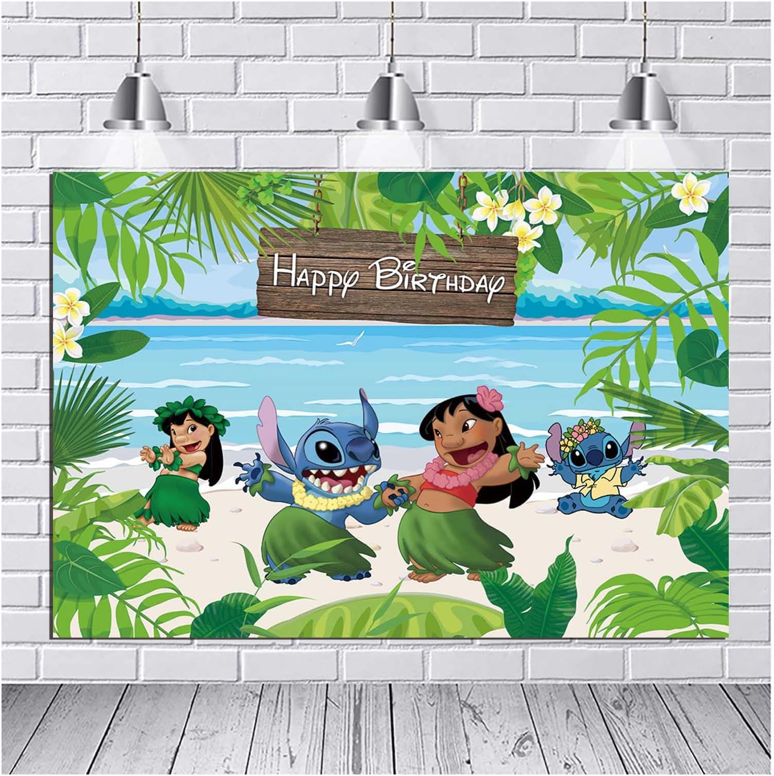 Cartoon Happy Birthday Photography Background Tropical Luau Summer Beach Ocean Photo Backdrops 5x3ft for Kids Birthday Summer Aloha Luau Party Decoration Banner