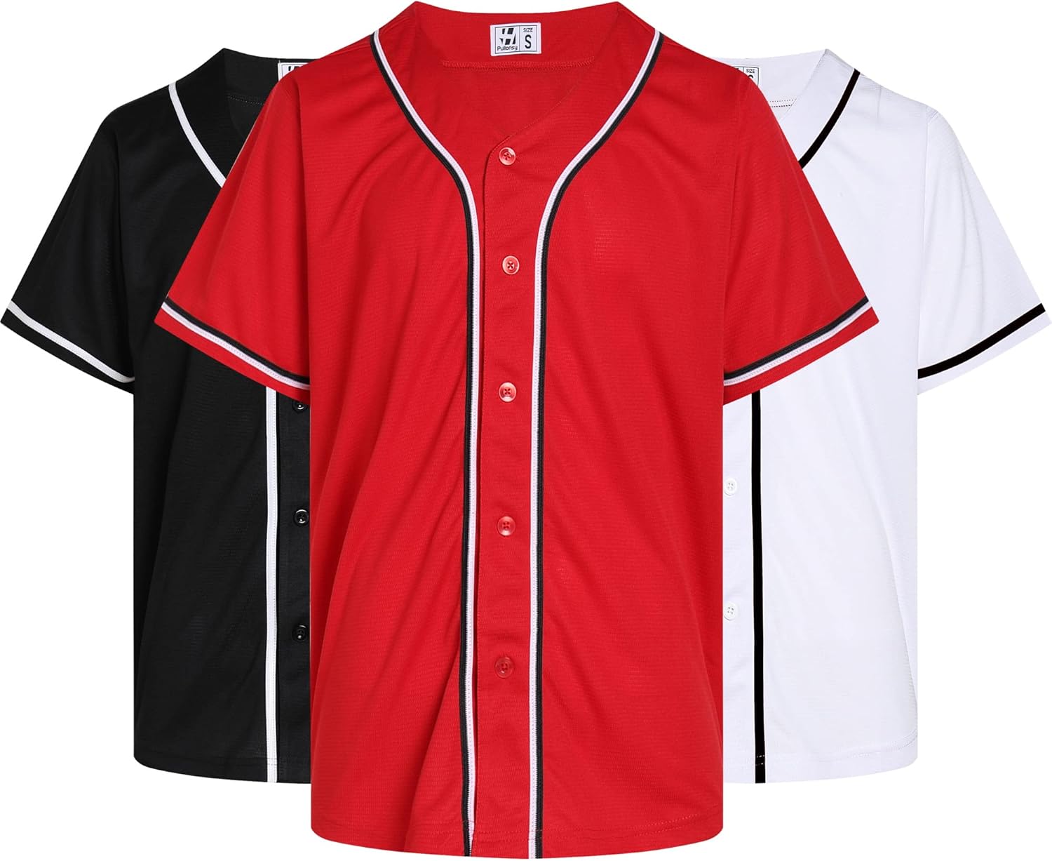 Pullonsy 3 Pack Men's Baseball Jerseys Full Button Down Shirts Sports Uniforms Tops Hip Hop Streetwear Outfits