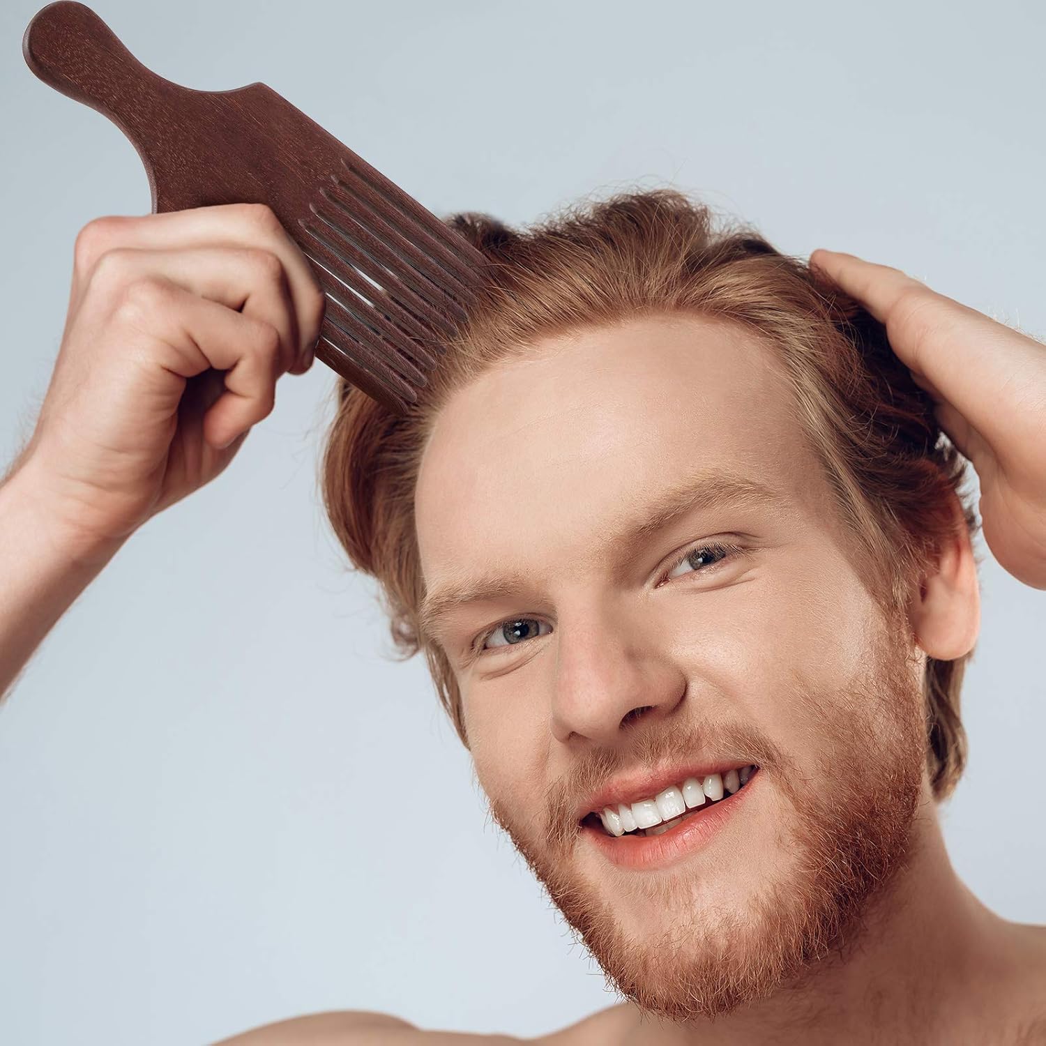 2 Pieces Wooden Beard and Hair Combs - Long-Tooth Detangling Combs for Women and Men (Natural Color, Reddish Brown) - Image 5