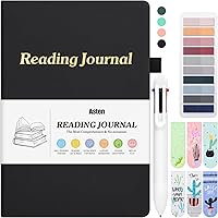 AstenInc Reading Journal for Book Lovers: 65-Book Tracker Log with Bookmarks, Colorful Tabs & Multicolor Pen - Ideal Gift for Readers, Black