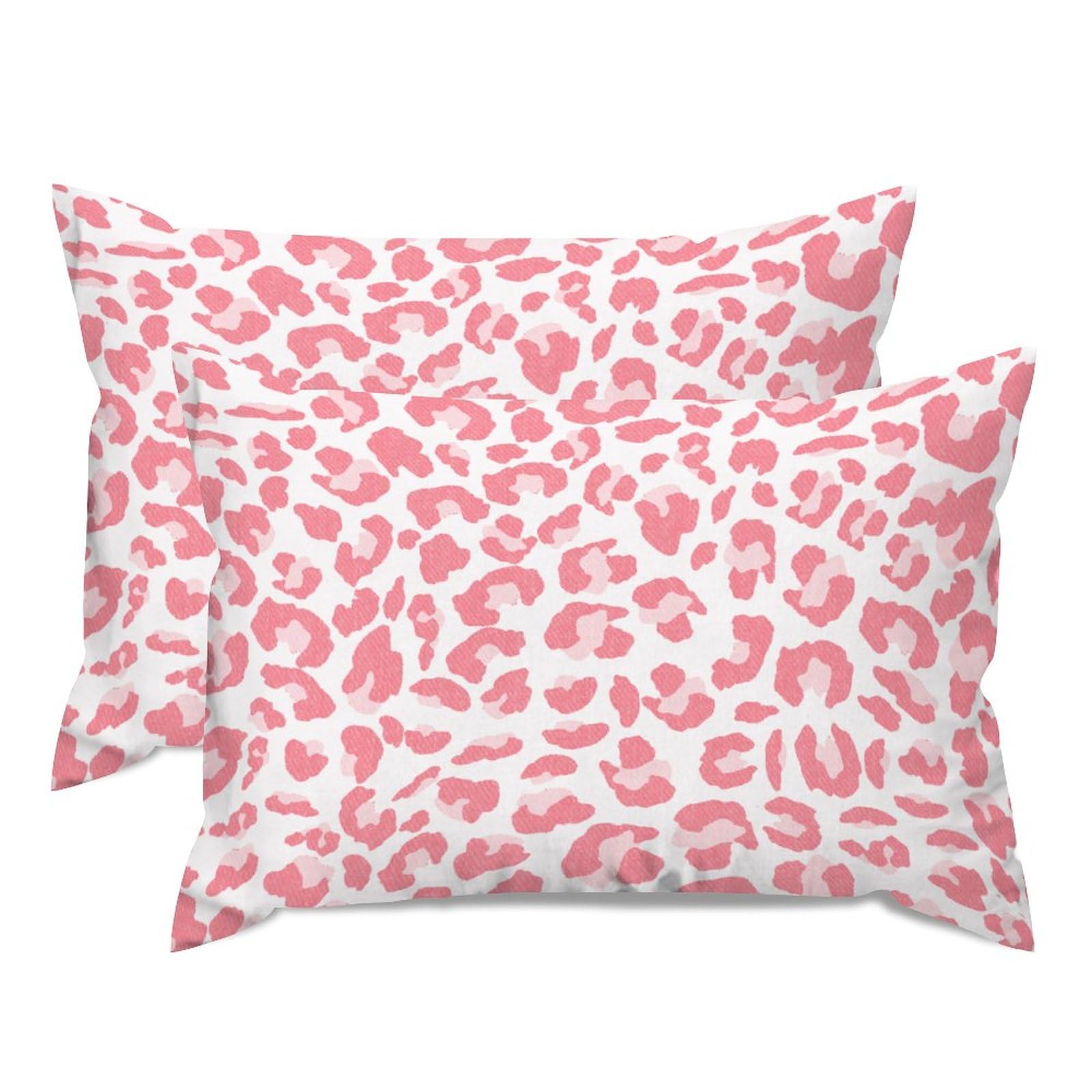 Housse coussin lombaire 50,8x76,2 cm lin et coton premium motif léopard rose