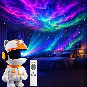8 Colors Northern Lights Projector, Galaxy Star Projector for Bedroom, Robot Astronaut Nebula Ceiling LED Lamp with Remote Control, Night Light for Kids Room Decor
