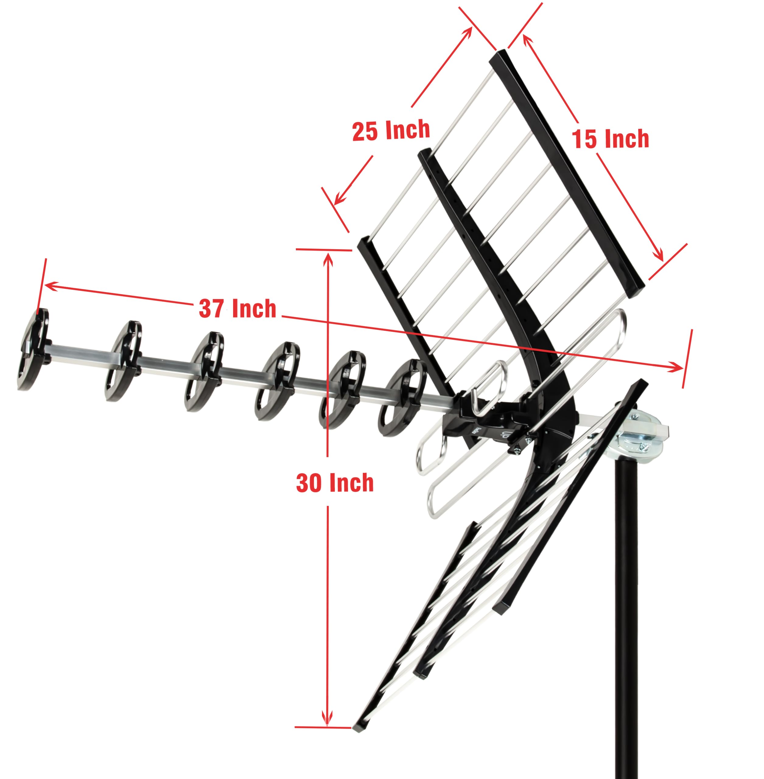 Five Star Antena para exteriores HDTV VHF UHF UHF de alto rendimiento de 200 millas de largo alcance con soporte de poste de montaje de 27 pulgadas ATSC 3.0 y 4K
