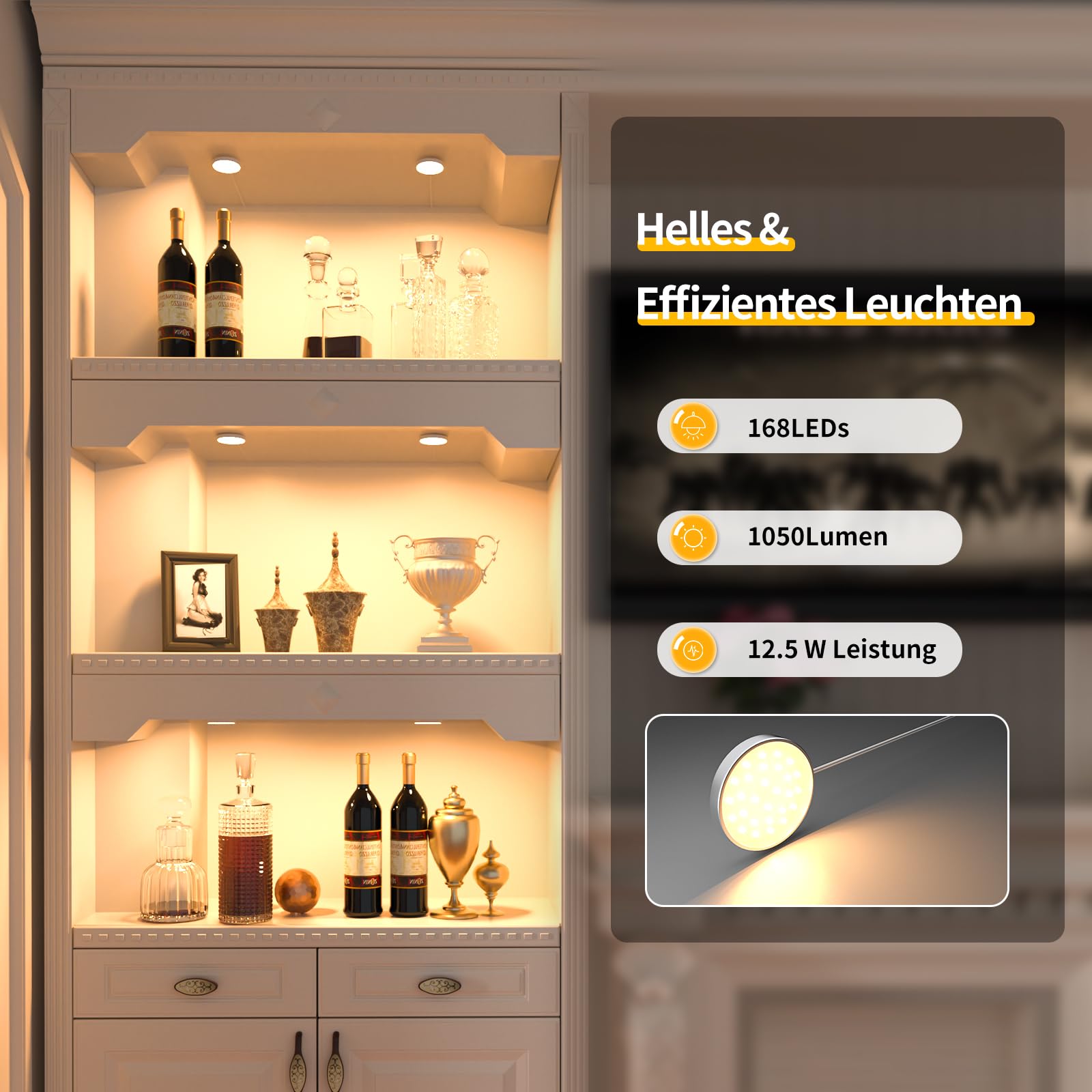 YWBL-WH LED-Unterschranklampe 6 Stück – Dimmbar, USB-Betrieb, Aluminium, Für Schrank & Vitrine
