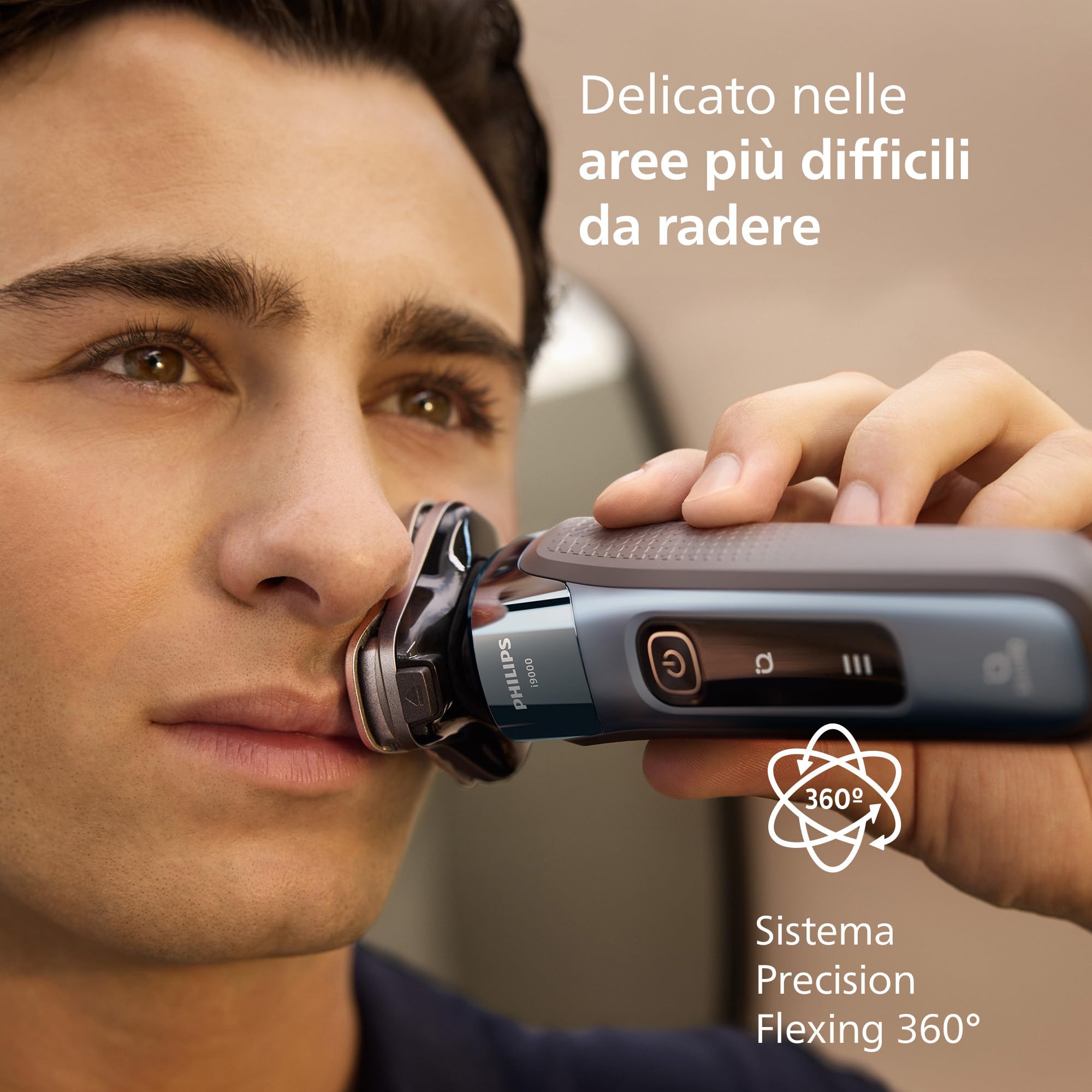Philips Shaver i9000, rasoio elettrico Wet & Dry, Tortora, tecnologia Skin IQ, triplo sistema di sollevamento e taglio, doppie lame di precisione 360º in acciaio, pod Quick Clean, modello X9001/30