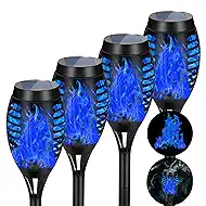 4 Pack Solar Torch Lights Outdoor Waterproof - Blue Flickering Flame, Outdoor Solar Garden Lights for Yard, Tiki Torches for Outside Patio Pathway Decorations