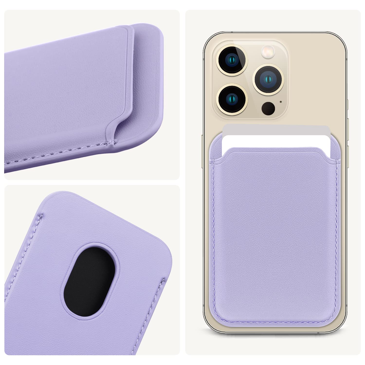 FIDWALL Magsafe Wallet Portafoglio Tessuti in Pelle per iPhone 16/15/14/13/12 Max/Pro/Plus/mini,con Anello in Ferro per all Phone Case,RFID Card Holder con Magsafe Magnete (Glicine)