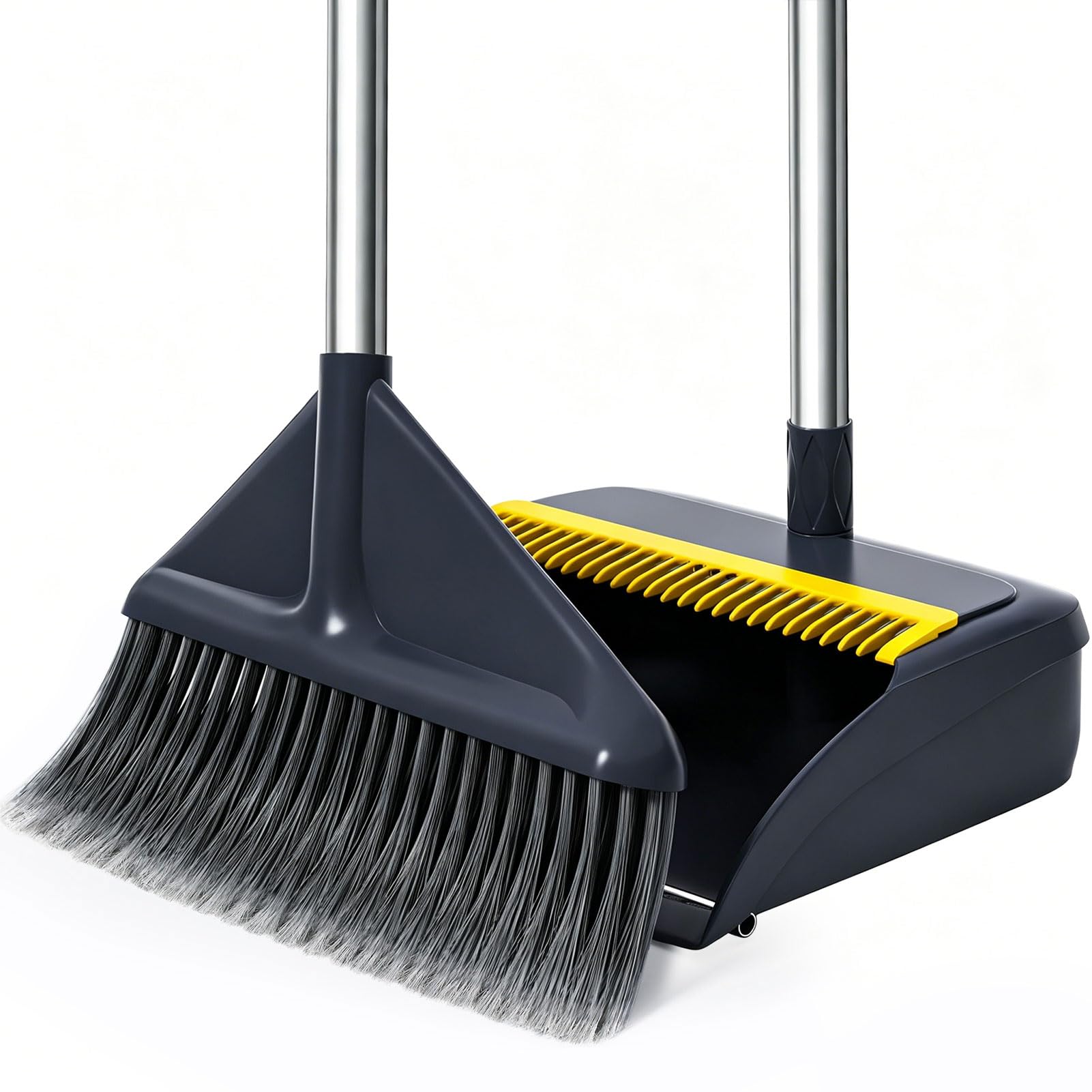 Broom and Dustpan Set for Home with 52 Inch Long Angled Handle - Stand Up Dustpan No Warping Metal Edge, Ergonomic Sweeping, 4 Layer Bristles and Hair Cleaning Teeth for Kitchen Office-image-45