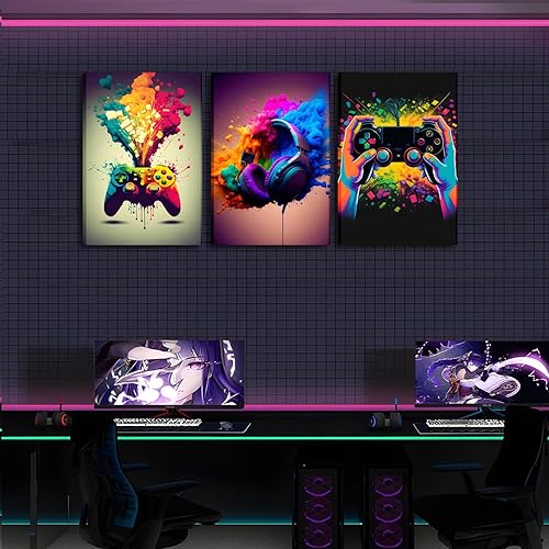 Miniatura 5 de Juego de 3 arte de pared para decoración de sala de juegos, control de videojuegos, decoración de pared, póster de lienzo para videojuegos,
