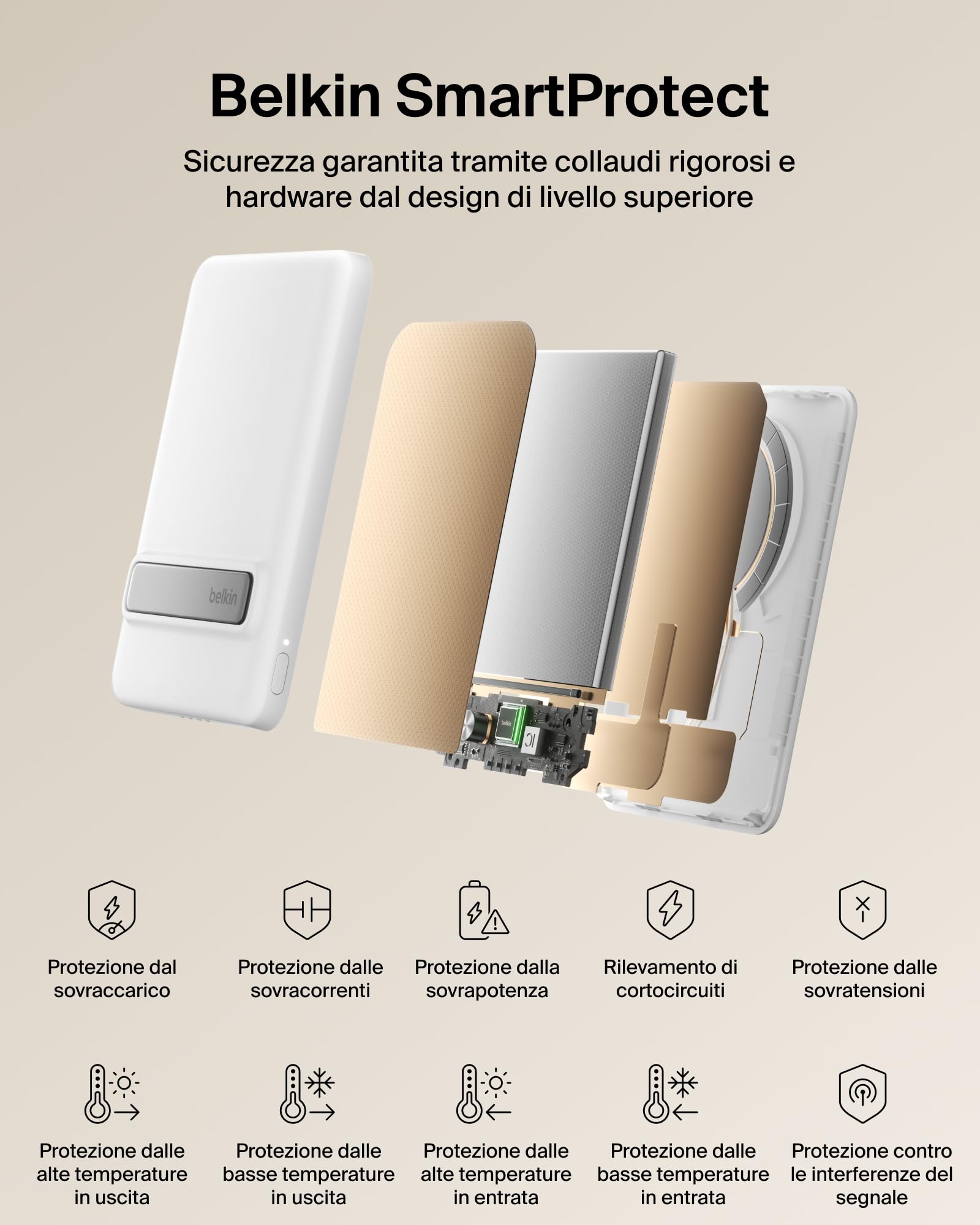 Belkin BoostCharge Power Bank Magnetico Sottile 5000mAh, Supporto - Bianco | Caricatore Portatile 5000mAh Wireless Qi2, Anello Magnetico, 1 USBC, Pre-Caricato, Leggero, Cavo Incluso, Sicuro per l'Aereo