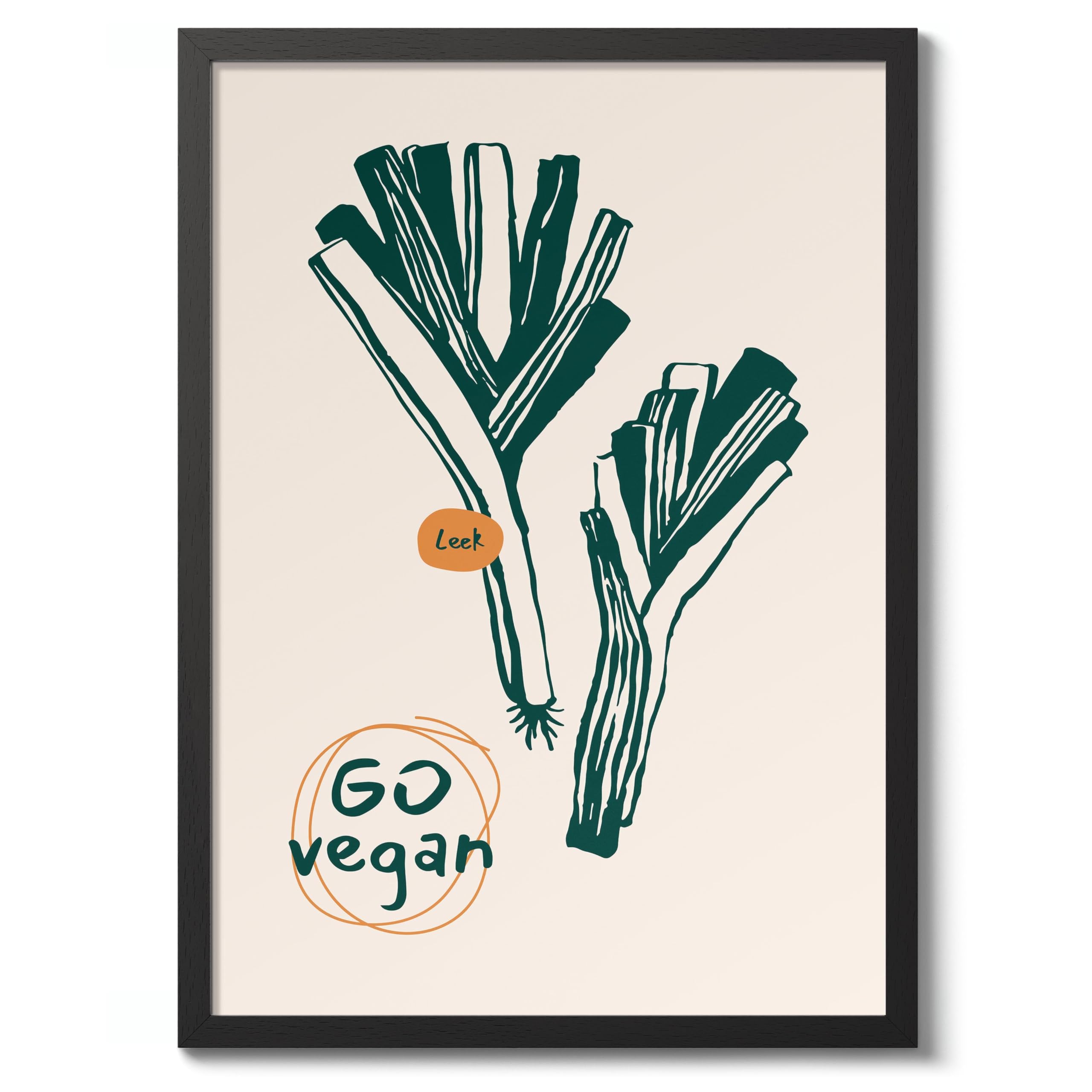 Go Vegan! Kitchen Poster, Cooking Baking Quotes Prints, Kitchen Line Food Illustration Wall Art, Funny Humour Quotes Home Decor, Archival Matte, A1 (Black Frame) - 84.1x59.4cm
