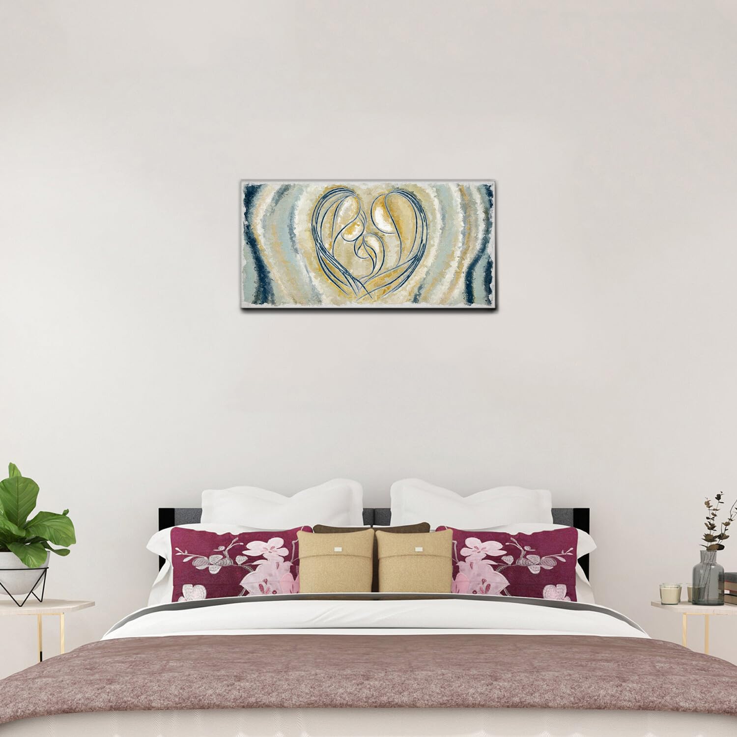 Giallobus - Quadro - 26 - Capezzale Moderno per la casa - Unione Sacra Famiglia - Tela Canvas Telaio Standard - 100x50 - Pronto da Appendere - Quadri Moderni per la casa