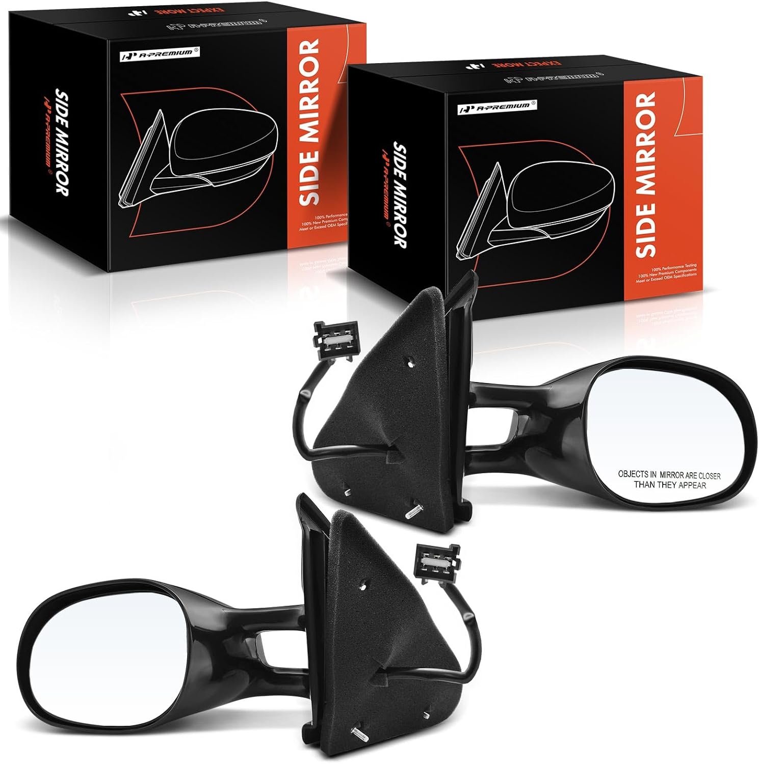 A-Premium Driver and Passenger Side Power Door Mirror - Compatible with Chrysler Cirrus 1995-2000 & Dodge Stratus & Plymouth Breeze - Heated Manual Folding Black Outside Rear View Mirror