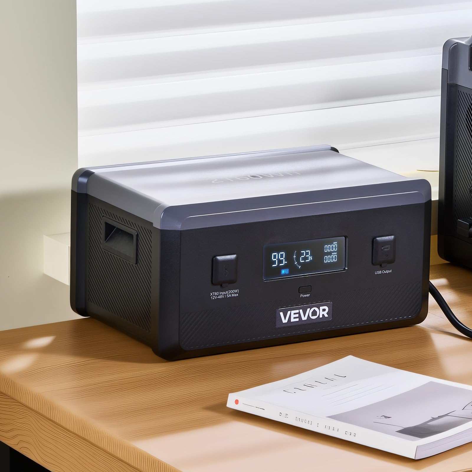 VEVOR Batería Portátil de Expansión Adicional LiFePO4 de 2160 Wh, con 3 Puertos de Salida para Uso Doméstico, Camping, Viajes, Autocaravanas y Emergencias, 387 x 270 x 196 mm, Color Negro y Gris