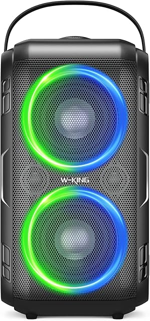 W-KING Bluetooth Speaker, 80W Super Punchy Bass, Huge 105dB Sound Portable Wireless Speakers, Mixed Color LED Lights, 24H Playtime, Bluetooth 5.0, USB Playback, Loud for Party, Non-Waterproof