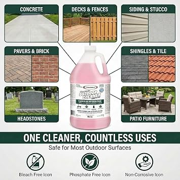 Outdoor - Concrete, Roof, Walls, Headstone, Deck, and Vinyl Siding Cleaner - RTU Outdoor Cleaner, Pack of 1