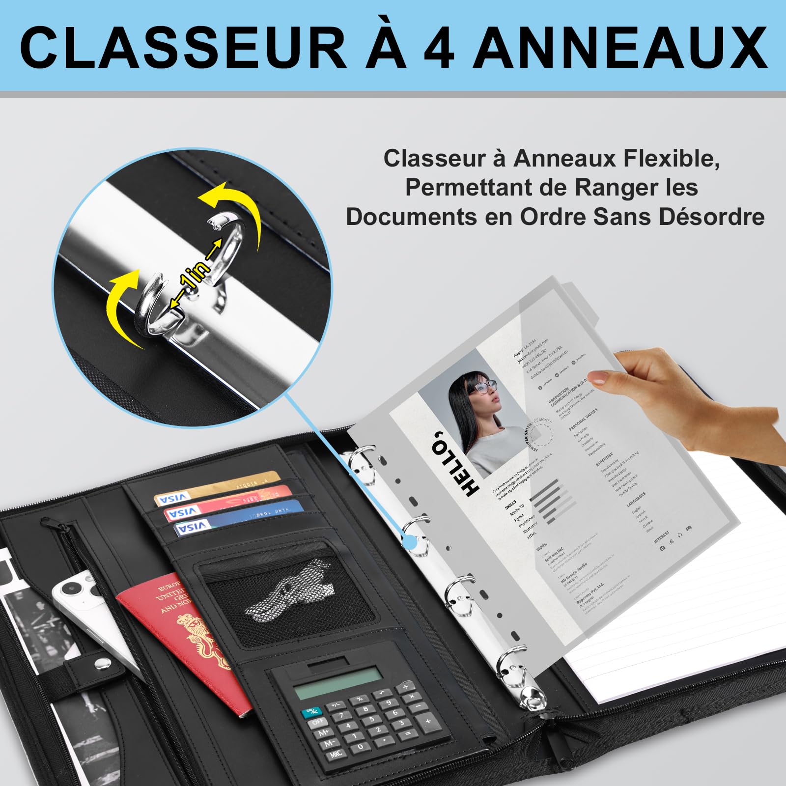 Leathario Portfolio A4 en Cuir PU, Conférencier Porte Document Pour Bureau Agenda d'affaires, Chemise de Dossier Pour Directeur