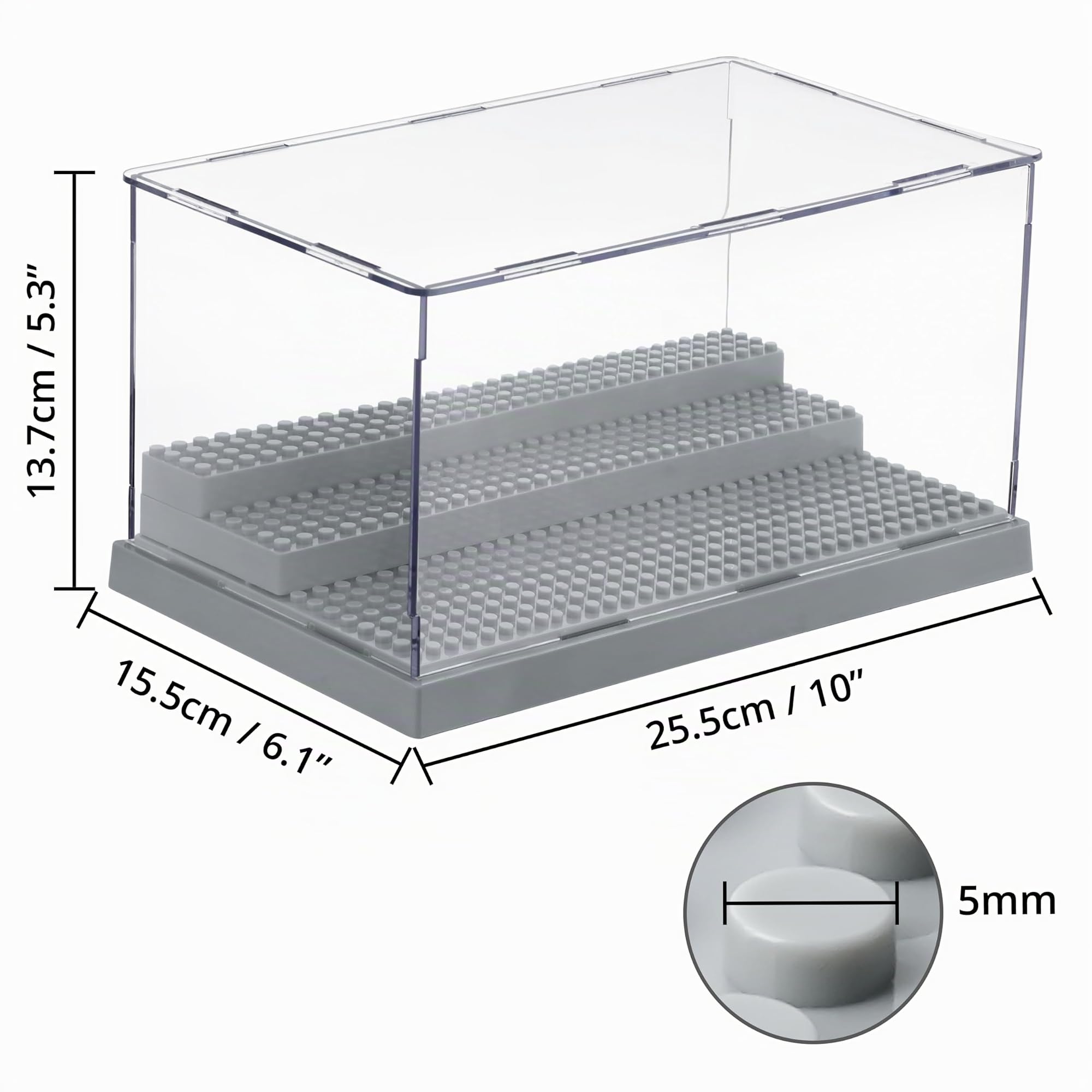 Winter Shore Expositor Metacrilato Gris Apilable de 3 Niveles (Pack de 2) | Organizador Transparente para Minifiguras, Juguetes y Construcción de Bloques, Prueba de Polvo y Placas Base Tachonadas