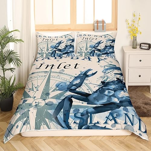 Miniatura 2 de Juego de ropa de cama de cangrejo para niños, juego de funda de edredón con temática de criatura oceánica, juego de funda de edredón con temática de