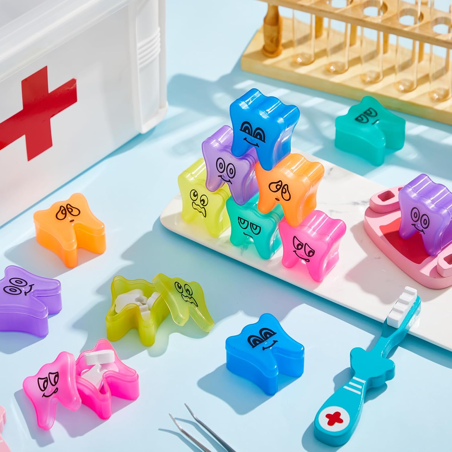 96 Pcs Colorful Tooth Saver Box for Kids Boys Girls Plastic Lost Fairy Tooth Holder Bulk Keepsake for School Classroom Dentist Baby Teeth Party Favor Bag Fillers 6 Colors 1.69*1.69*1.06 Inch