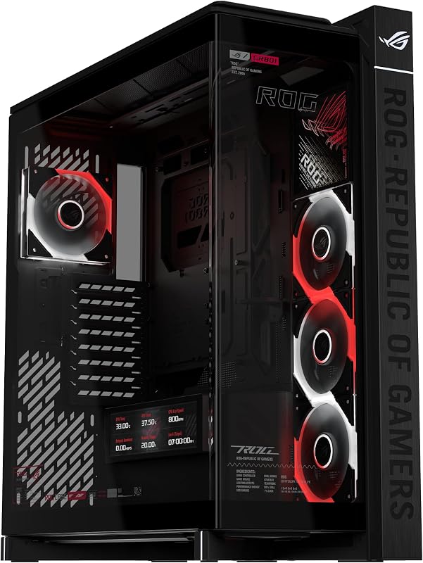 ASUS ROG Cronox ARGB Gaming PC Case, x4 ARGB Fans, Curved Tempered Glass, GPU's up to 400mm, BTF Compatible, 9.2" Screen