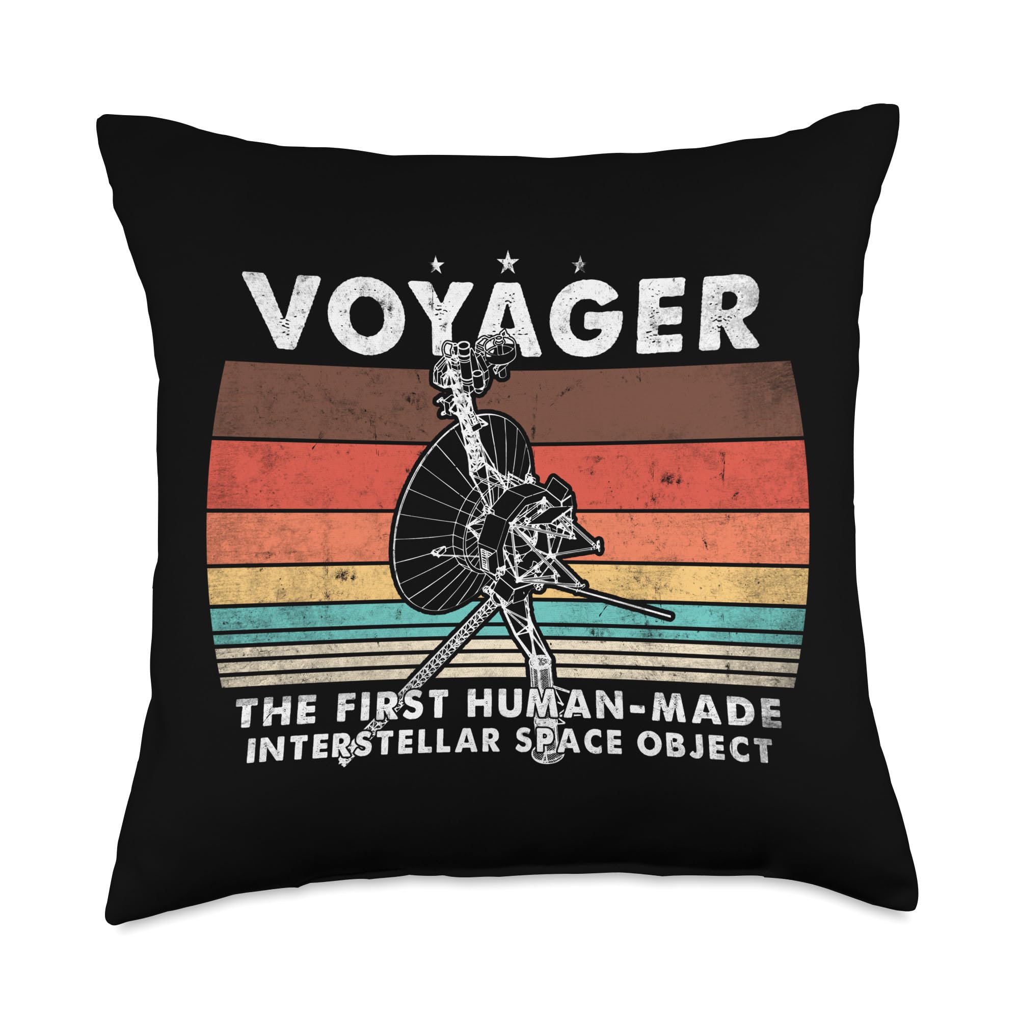 Voyager Space Probe Solar System Exploration Voyager 1977 Retro Space Probe Mission Throw Pillow, 18x18, Multicolor