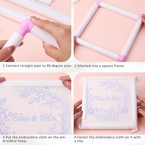 Miniatura 4 de Pllieay Paquete de 3 aros cuadrados para bordar, aros de plástico para punto de cruz, marco de clip de plástico para bordar, marcos de acolchado de