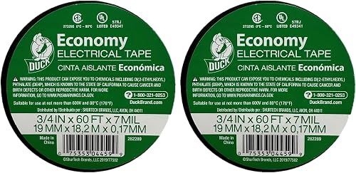Duck Brand 282289 Economy Electrical Tape, 3/4-Inch by 60 Feet, Single Roll, Black (Pack of 2)