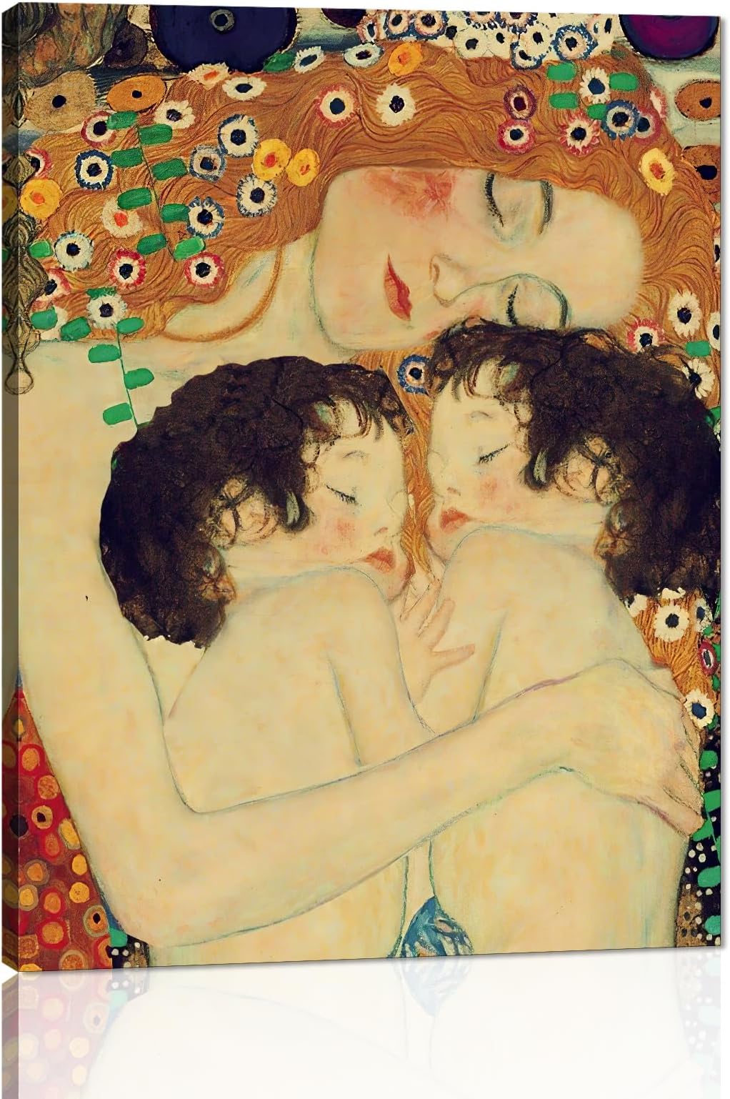 Yatsen Bridge Gustav Klimt Mother Love Twin Baby Painting Wall Decor Pictures Prints Nordic Style Canvas Posters Modern Home Artwork for Living Room Wooden Framed Giclee Ready to Hang(12''W x 16''H)