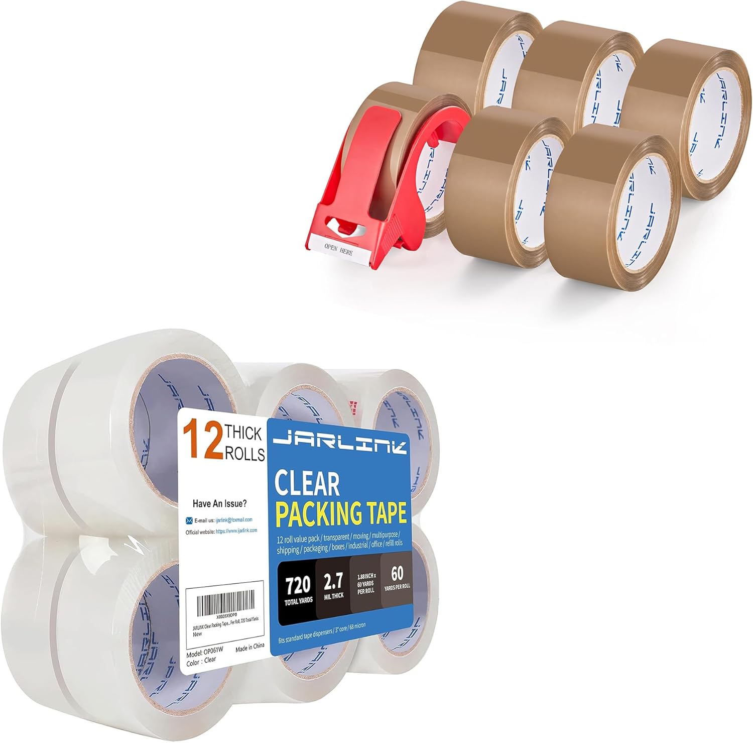 JARLINK Clear Packing Tape (12 Rolls) Bundle with 6 Rolls