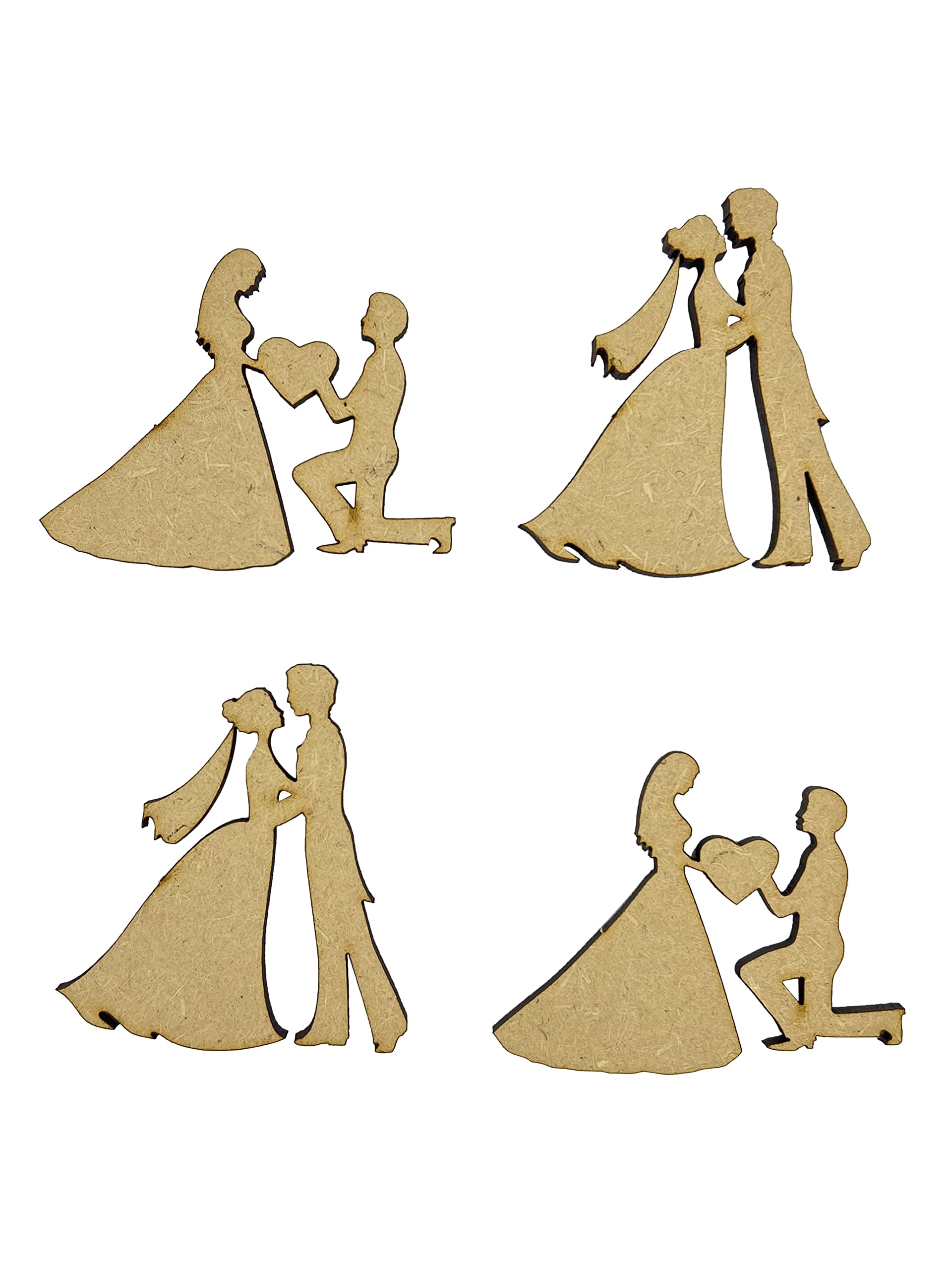 The Crafty Cow 8X Married Couple Heart Wedding 5Cm Wood Craft Embelishments Laser Cut Shape
