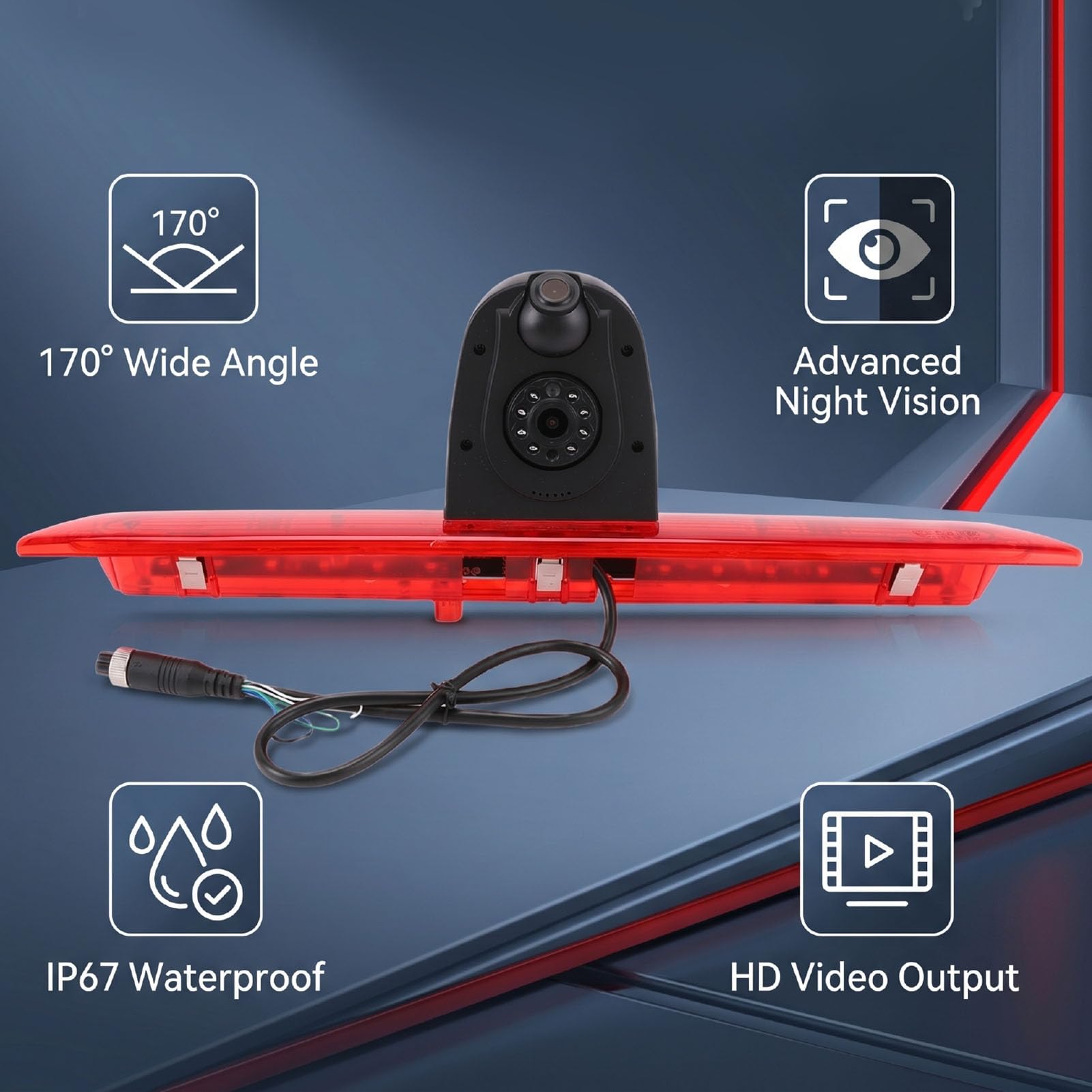 CHICIRIS Kamera Cofania z Widokiem z Tyłu, Wodoodporny HD Night Vision IP68, Szerokokątny 170 Stopni z możliwością Przełączania Kamera AHD CVBS ze światłami Hamowania do Monitorowania