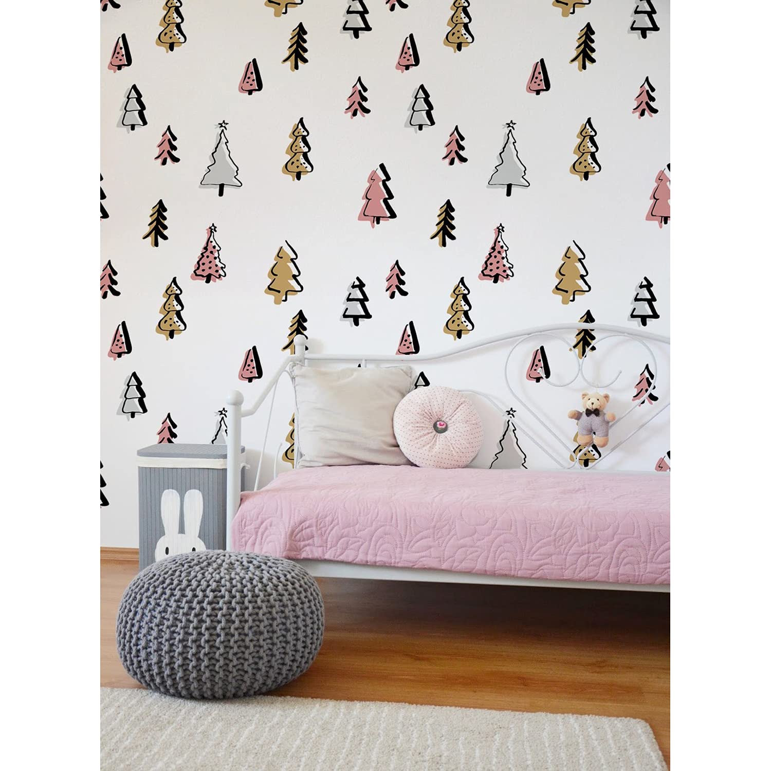 Papier peint en latex durable motif forêt scandinave pastel grand format 290x290cm